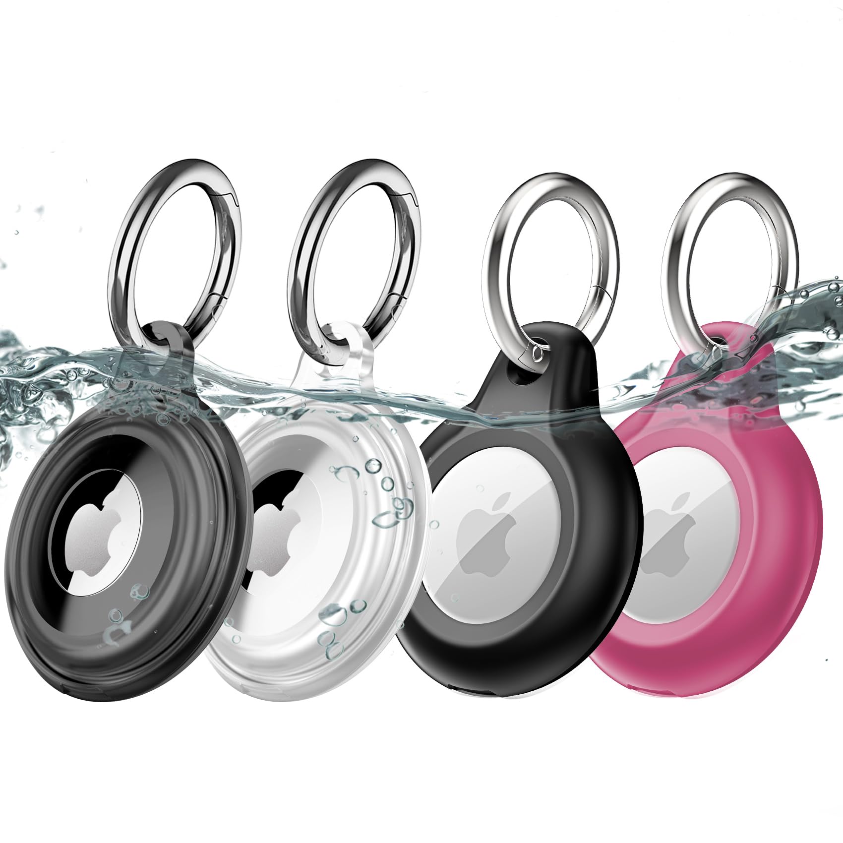 4 Pack With 2 Styles Ipx8 Waterproof Airtag Keychain Holder Case,Lightweight,Anti Scratch, Easy Installation,Soft Full Body Shoc