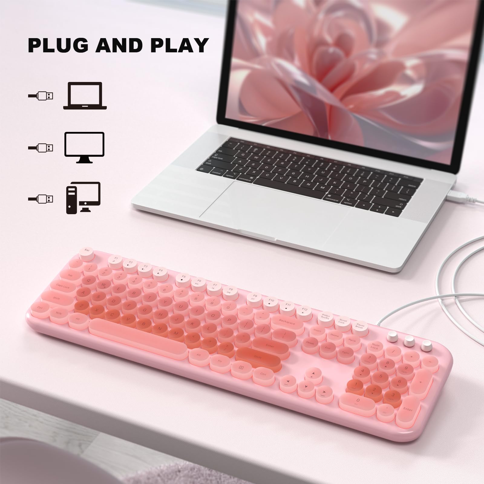 Mowux Wired Keyboard With Backlit, Light Up Computer Keyboards With Multimedia Keys, Full Size Wired Keyboard With Illuminated L