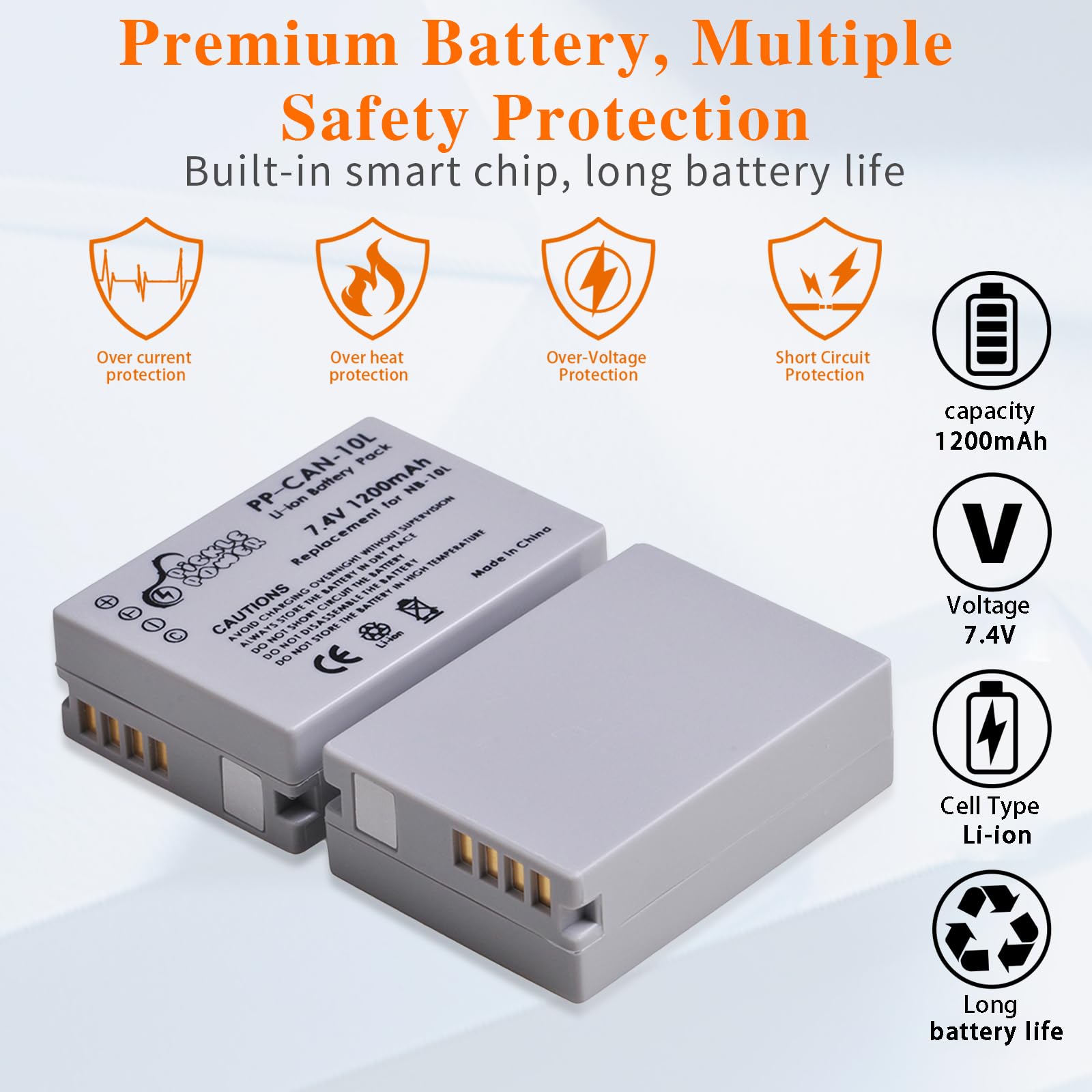Pickle Power Nb 10L Nb 10Lh Battery And Led Dual Charger Compatible With Canon Powershot Sx60 Hs, Sx50 Hs, Sx40 Hs, G15, G16, G1