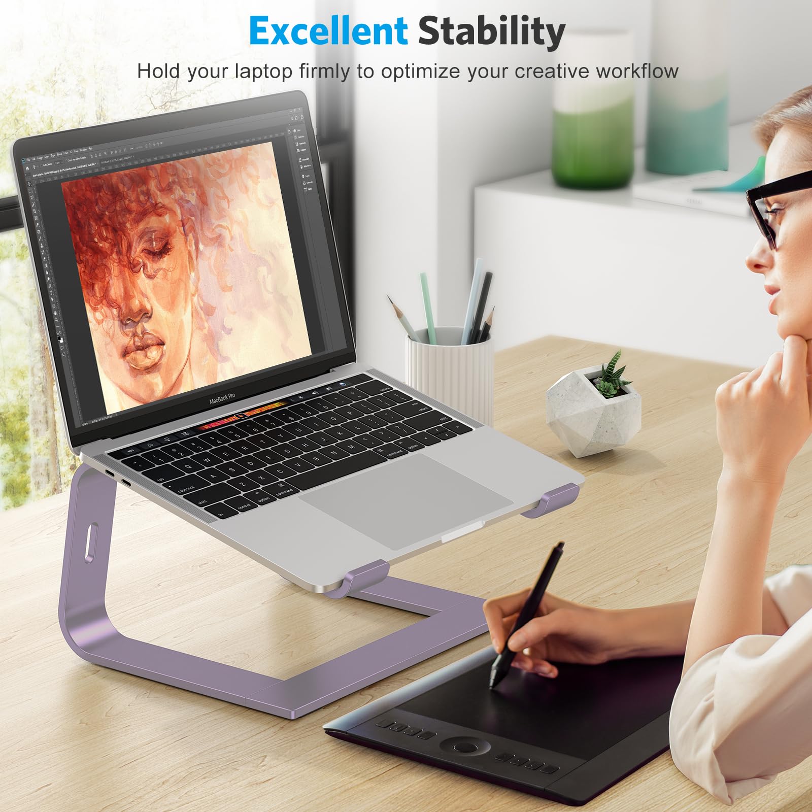 Omoton Laptop Stand, Detachable Laptop Mount, Aluminum Laptop Holder Stand For Desk, Compatible With Macbook Air/Pro, Dell, Hp And All Laptops (11 16 Inch), Purple