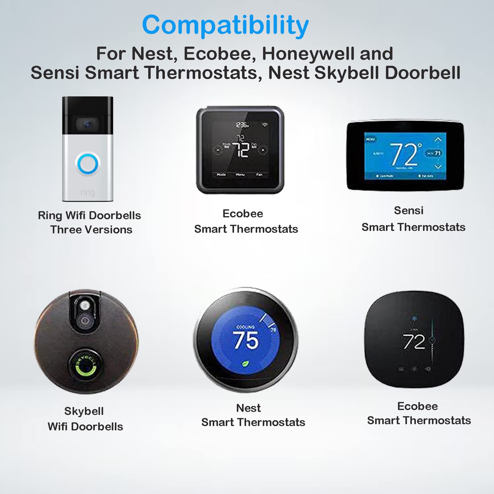 24 Volt Transformer, 500Ma C Wire Power Adapter Thermostat, Competible With Nest, Ecobee, Sensi, Honeywell Doorbell And Any Door