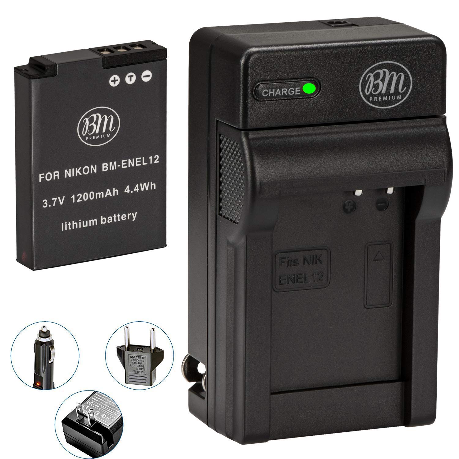 BM Premium EN EL12 Battery and Charger for Nikon Coolpix A1000 B600 W300 A900 AW100 AW110 AW120 AW130 S6300 S8100 S8200 S9050 S9200 S9300 S9400 S9500 S9700 S9900 P310 P330 P340 KeyMission 170, 360