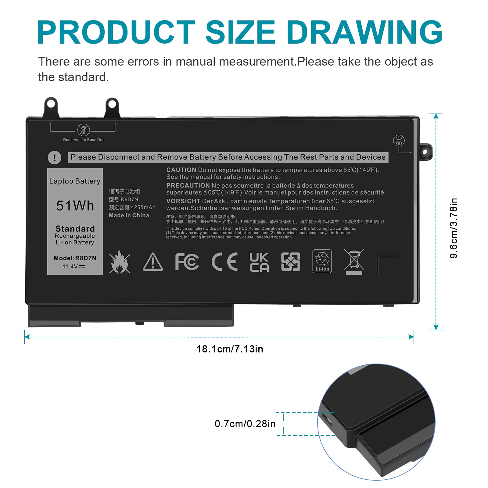 ASUNCELL R8D7N Laptop Battery for Dell Inspiron 3540 Latitude 5400 5500 11.4V 51Wh Black
