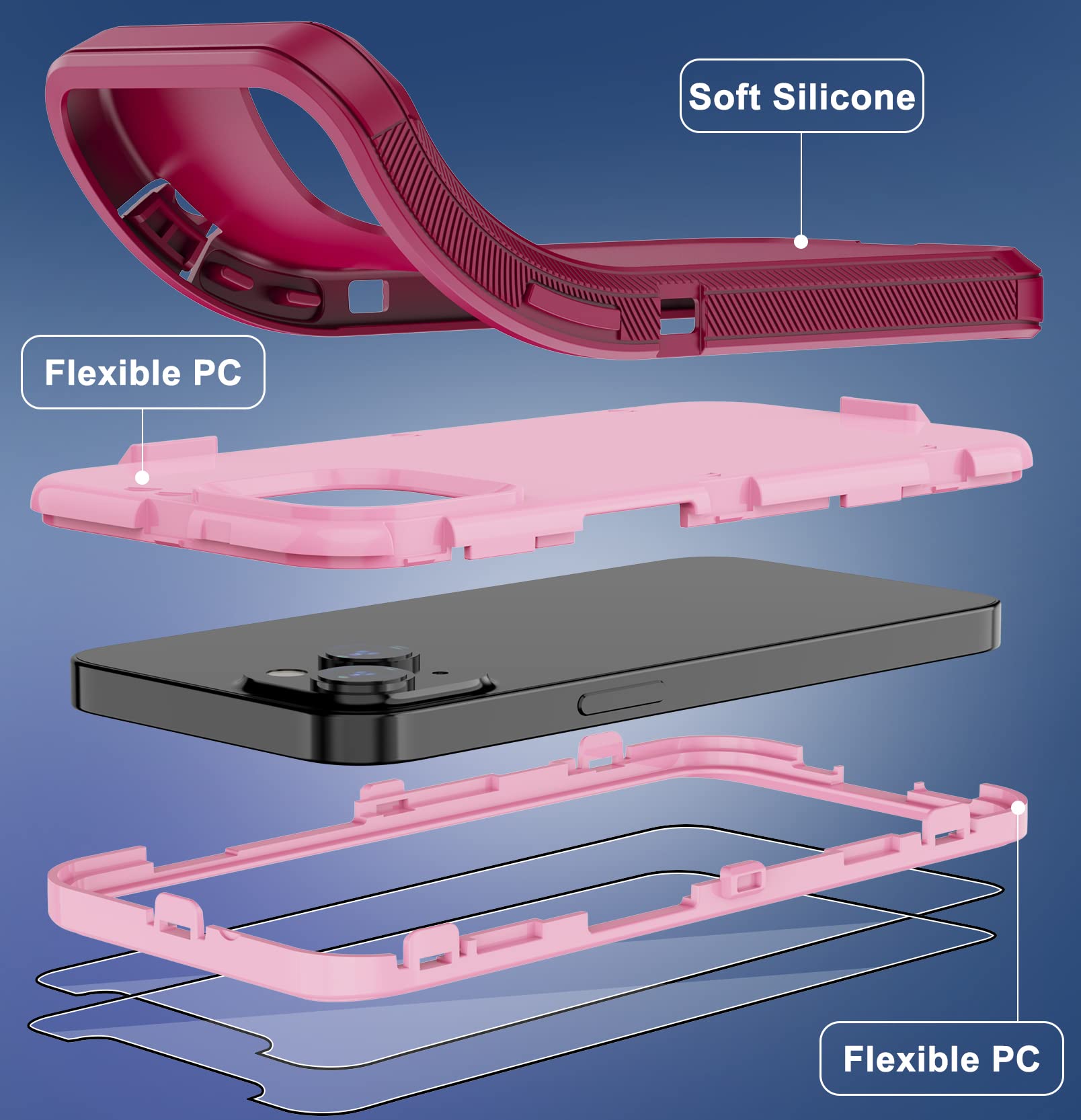 Annymall For Iphone 14 Case With 2 Screen Protector, Heavy Duty Shockproof Dropproof Dust Proof Full Body Rugged 3 Layer Militar