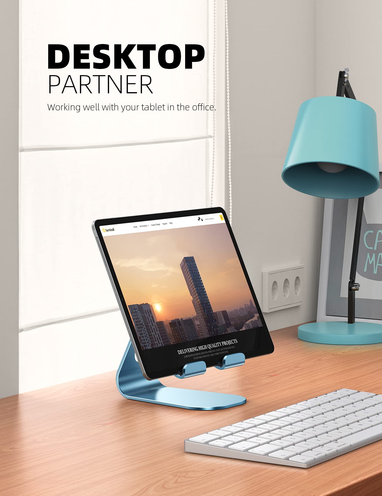 Lamicall Tablet Stand Adjustable, Tablet Stand : Desktop Stand Holder Dock Compatible with Tablet Such as iPad Pro 9.7, 10.5, 12.9 Air Mini 4 3 2, Kindle, Nexus, Tab, E Reader (4 13')   Blue