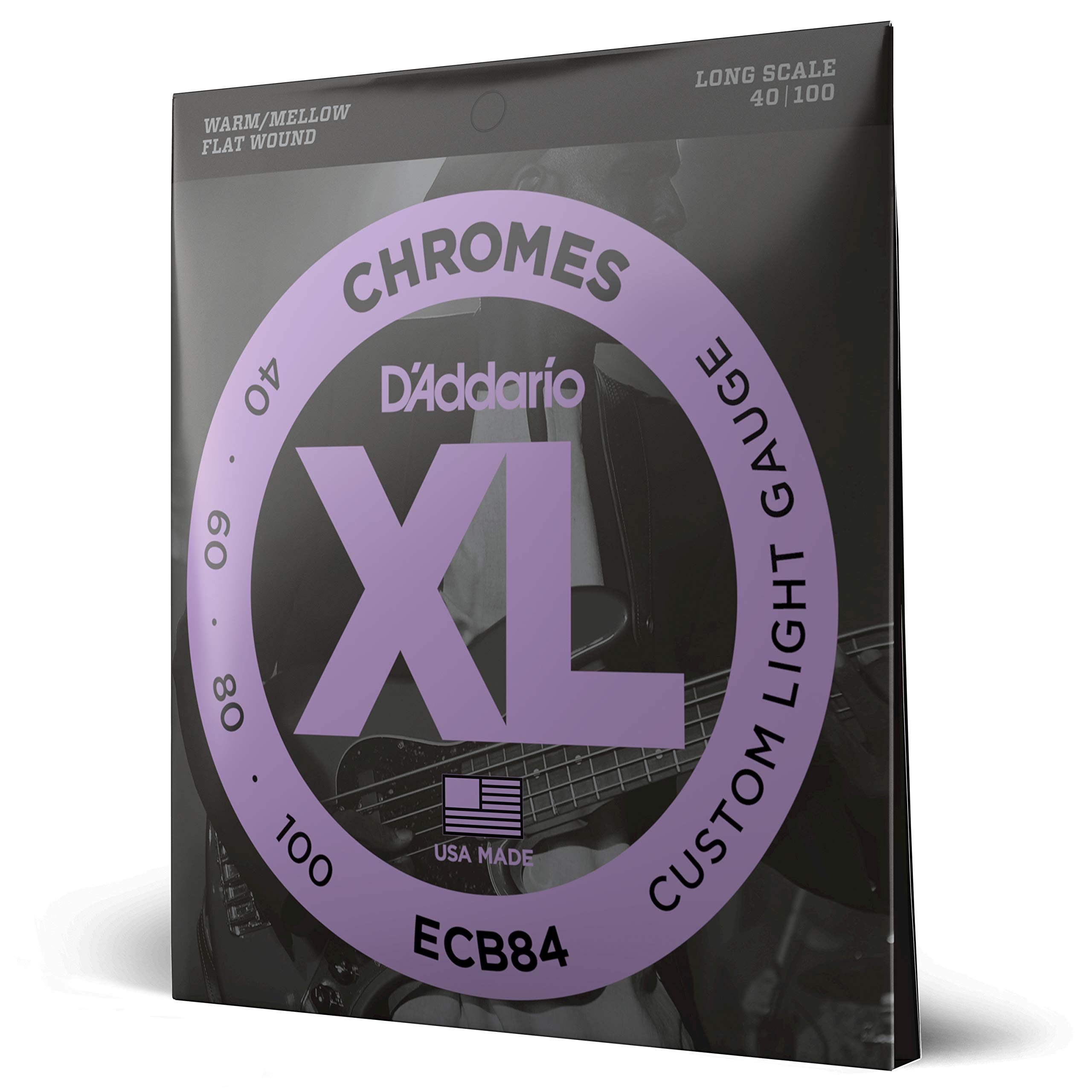 D'Addario Xl Chromes Flat Wound Bass Guitar Strings   Ecb84   Long Scale   Custom Light, 40 100