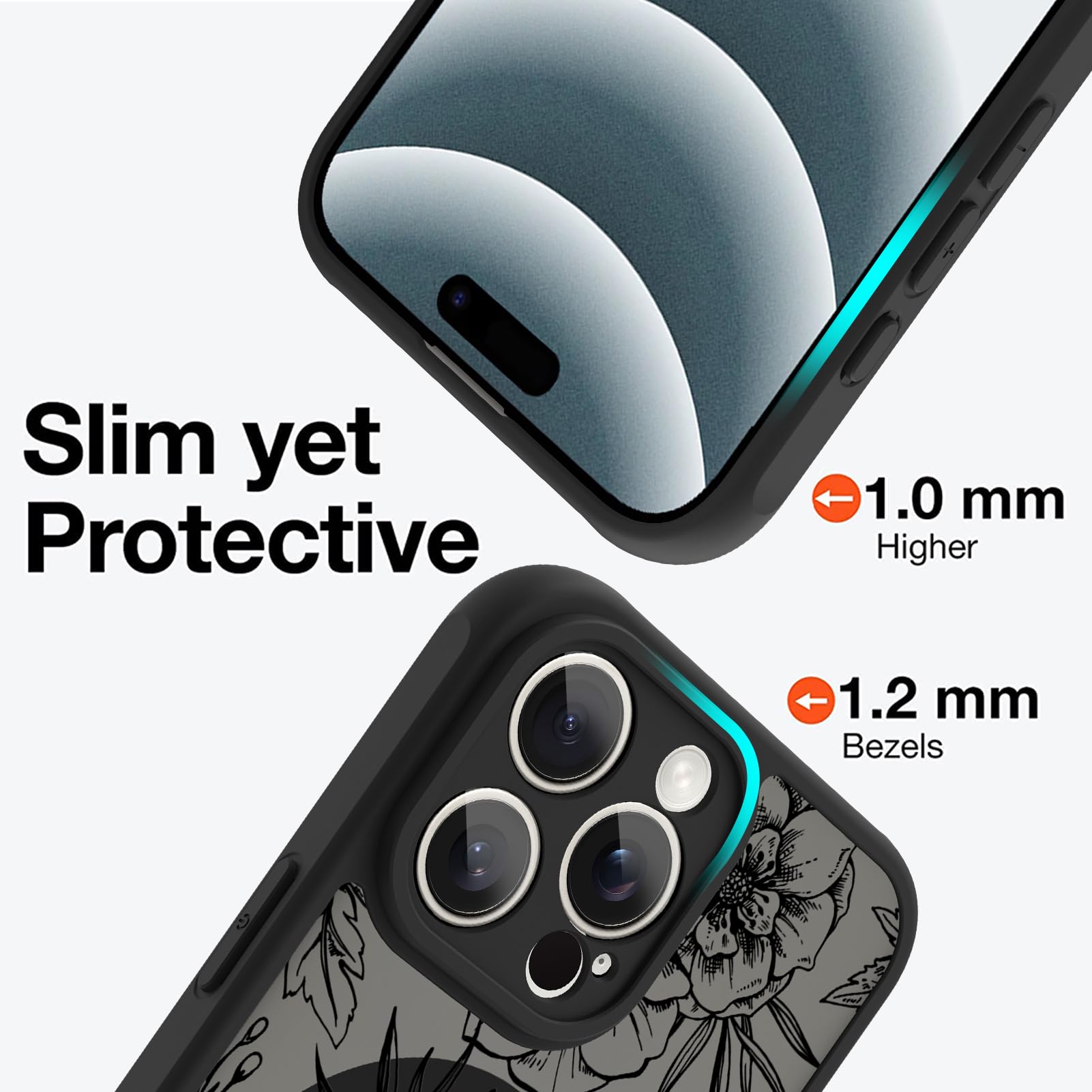 Ook Magnetic For Iphone 16 Pro Max Case [Compatible With Magsafe] Black Peony Flower Slim Translucent Matte Case For Iphone 16 P