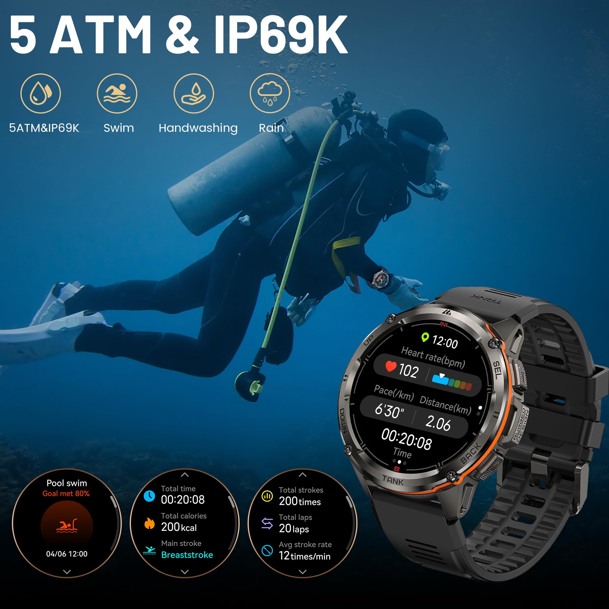 Amaztim Gps Smart Watch For Men, 6 Satellite Positioning, Compass, Stainless Steel Body, 50M Waterproof, 470Mah Extra-Large Batt