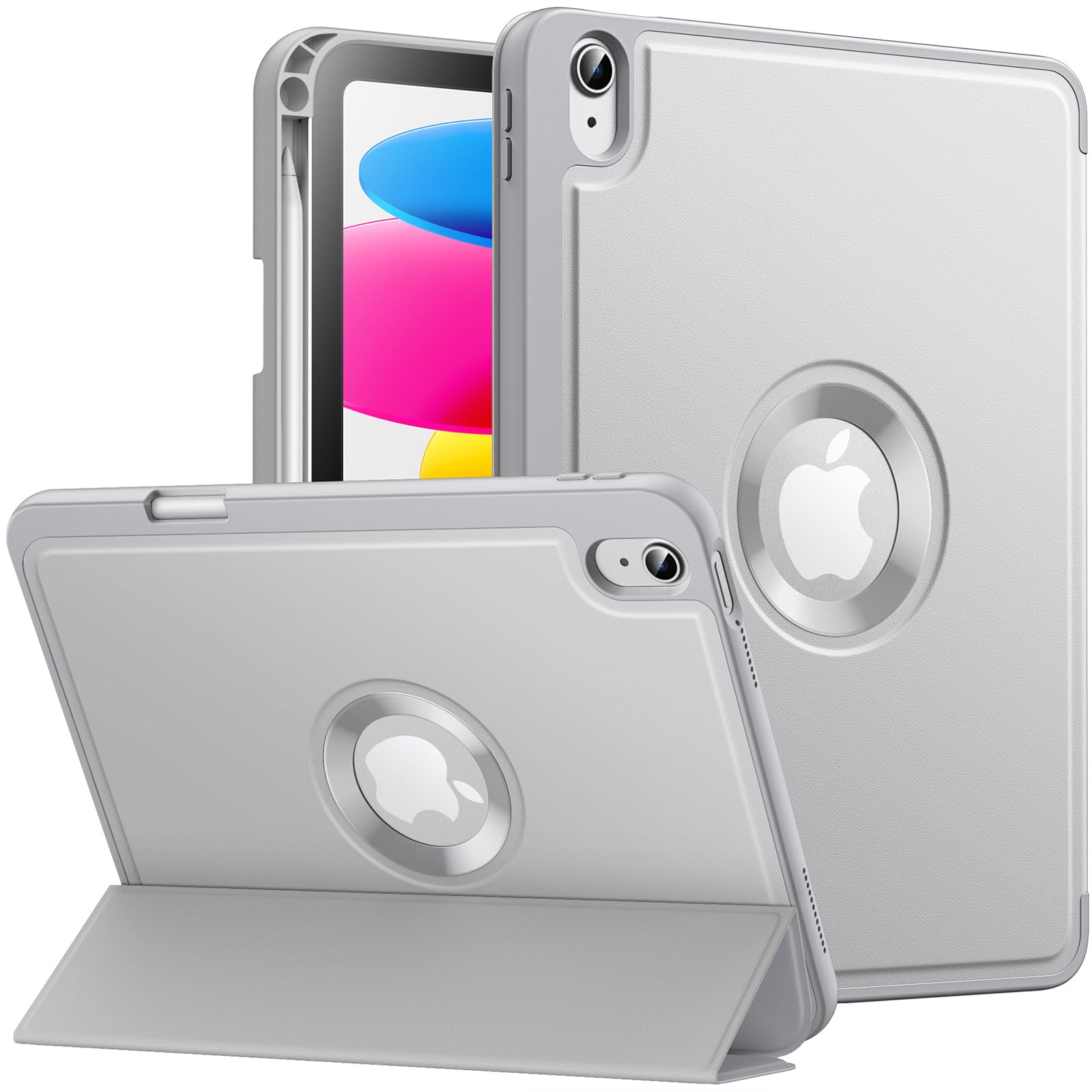 MoKo for iPad (A16) 11th Generation 2025 11 inch/10th Generation 10th 2022 10.9 inch Case with Pencil Holder, Smart Trifold Protective iPad Case with Soft TPU Back Stand Cover, Auto Wake/Sleep, Silver