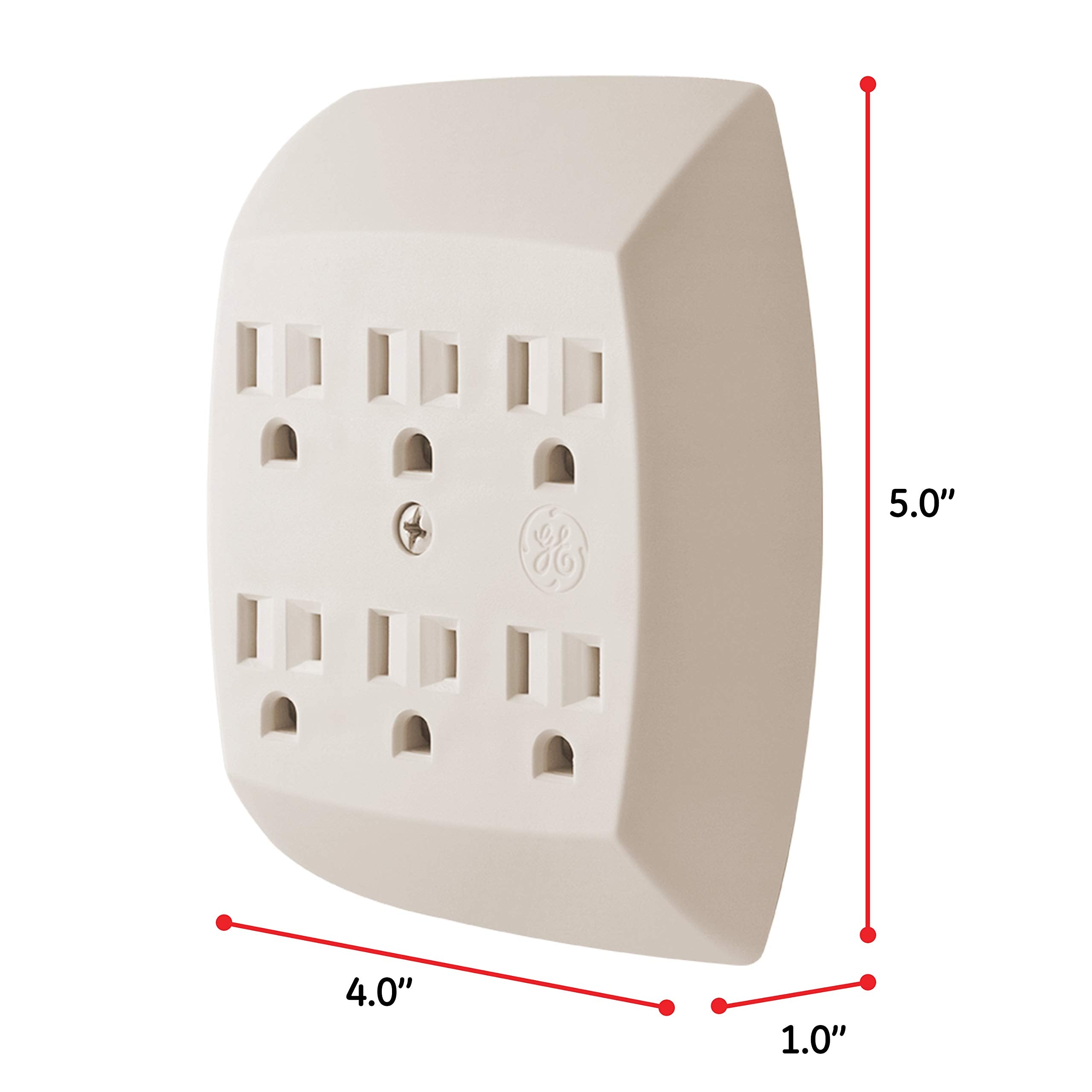 Ge 6 Outlet Extender Wall Tap, Grounded Adapter, Charging Station, 3 Prong, Secure Install, Ul Listed, Light Almond, 54946