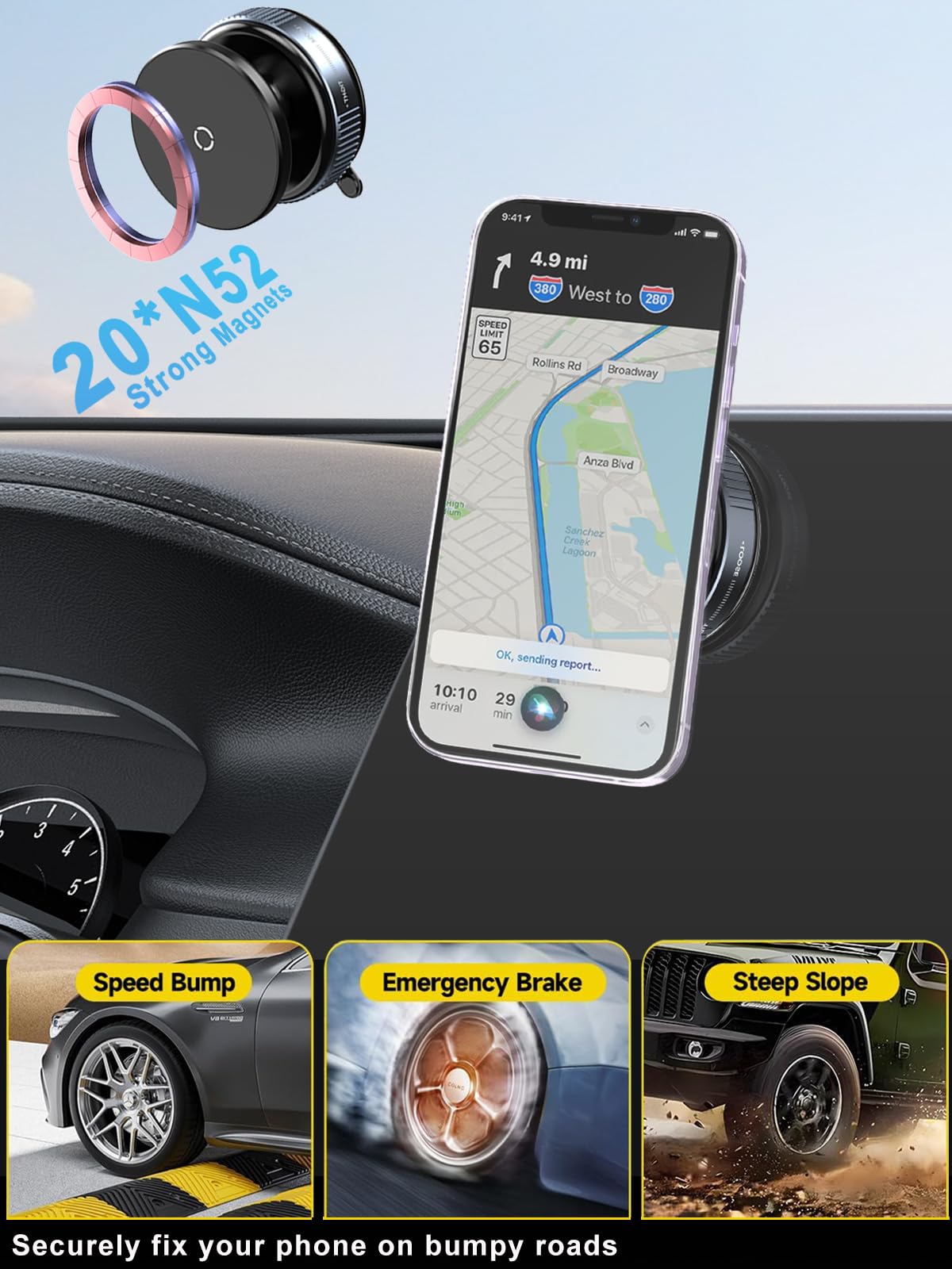 Upgraded Vacuum Magnetic Suction Phone Mount, Magnetic Car Phone Holder, For Iphone 16 Magsafe Car Mount,Ideal For Car Screen/Gy