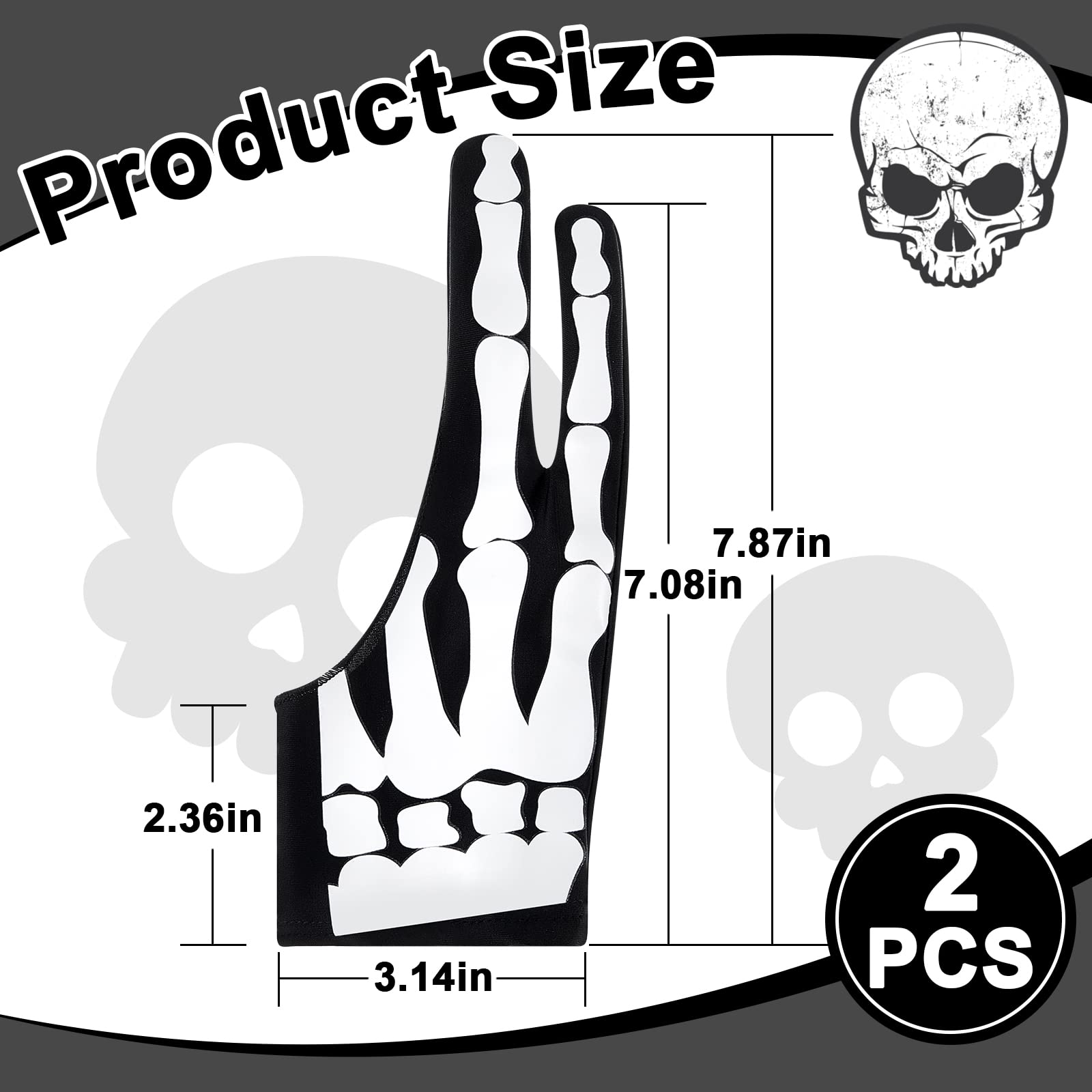 Jecery 2 Pieces Skeleton Artist Glove For Drawing Tablet Glove For Graphics With 2 Finger Digital Tablet Drawing Glove Palm Reje