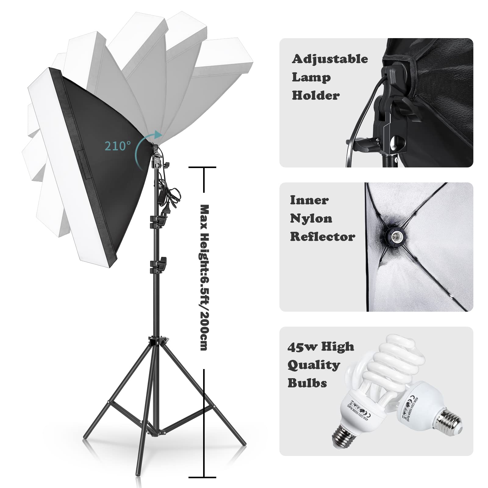 Kshioe Photo Lighting Kit, 2M X 3M/6.6Ft X 9.8Ft Background Support System And 900W 6400K Umbrellas Softbox Continuous Lighting