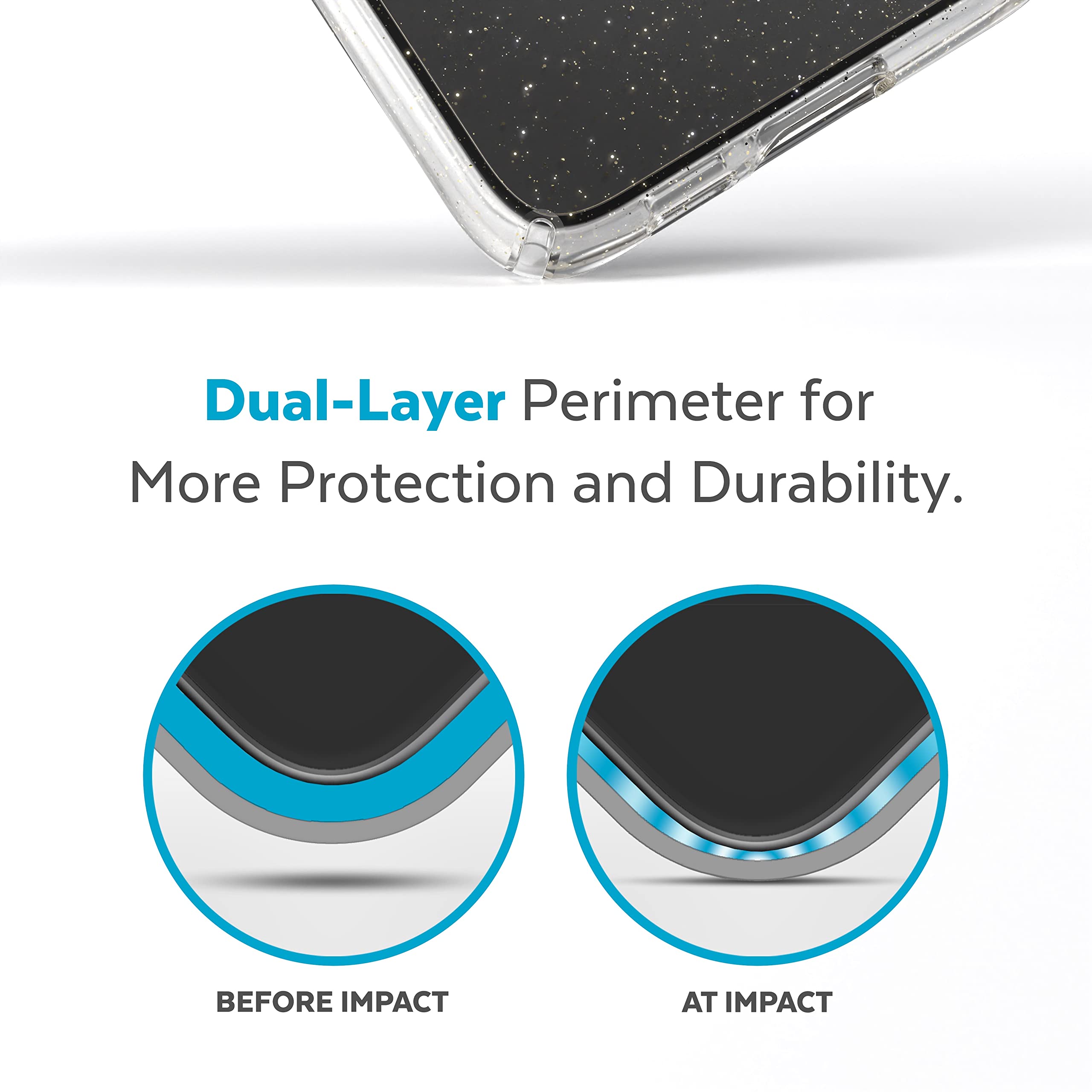 Speck Products Presidio Perfect Clear Glitter Case Fits Samsung Galaxy S23+, Clear/Clear With Gold Glitter