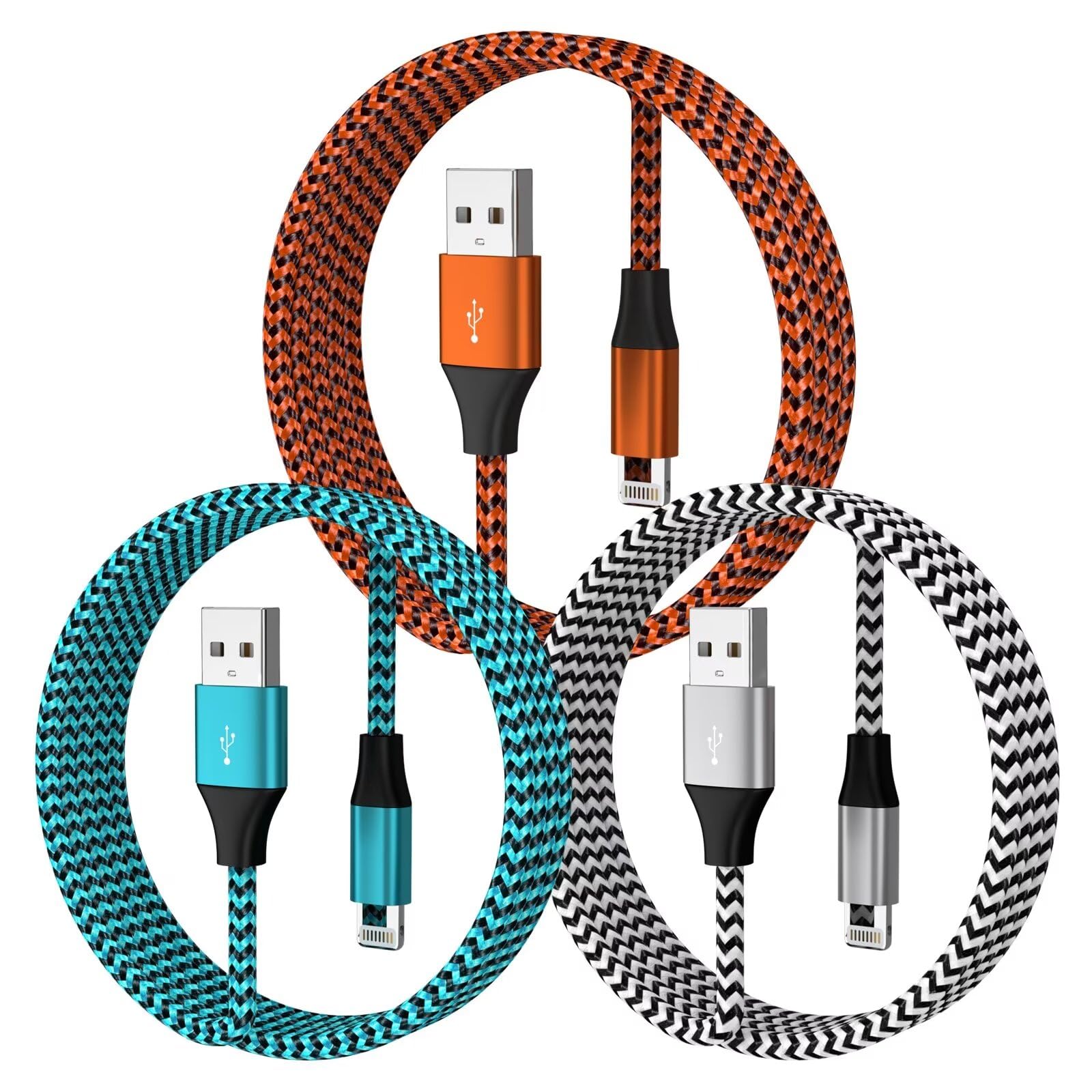 3 Pack 3Ft Iphone Charger, Apple Mfi Certified Iphone Charger Fast Charging Usb To Lightning Cable Nylon Braided Iphone Charger