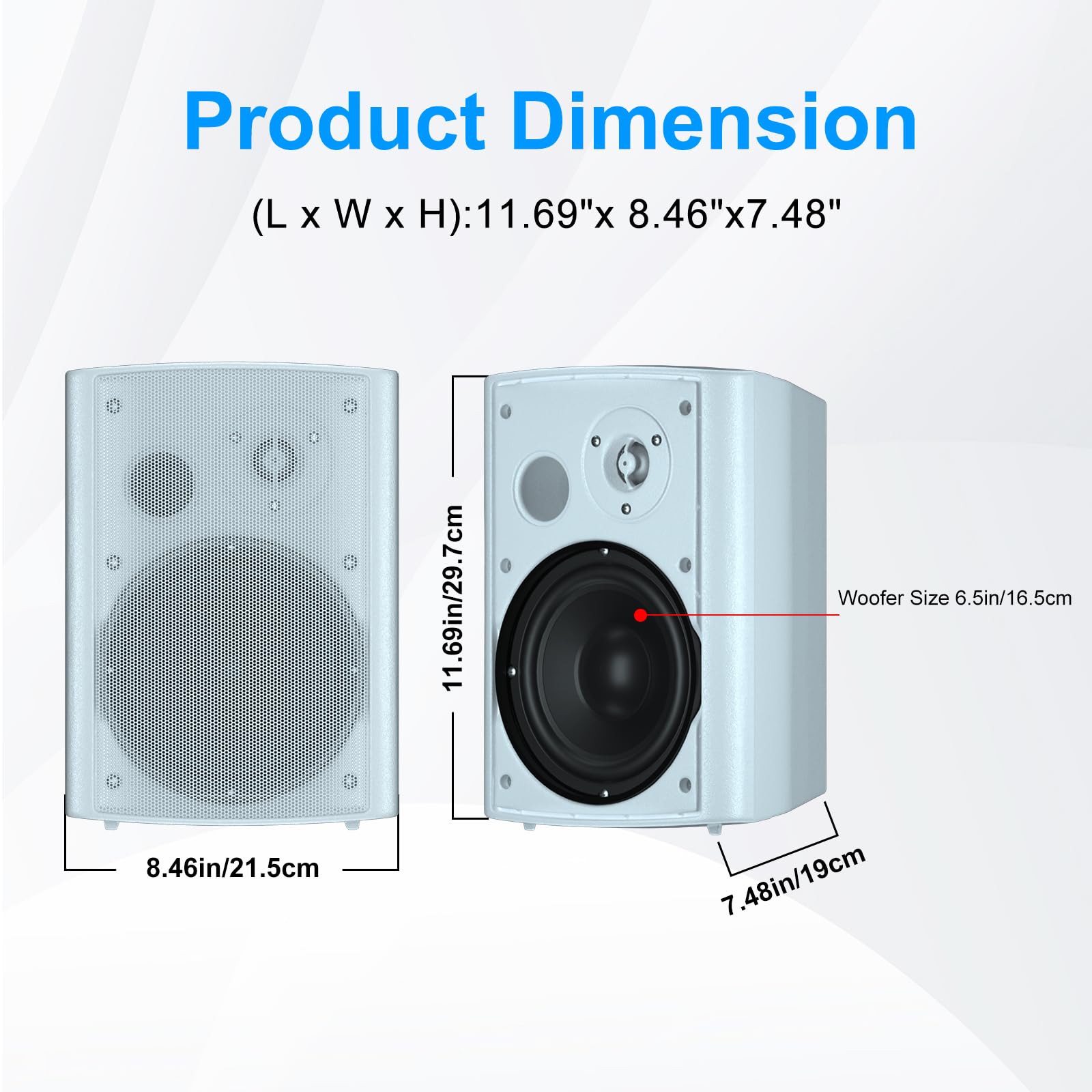 Herdio 6.5 Inches Outdoor Speakers Wired Waterproof Passive,Wall Mount Speakers With 800 Watts Powerful Bass For Home Patio Gard