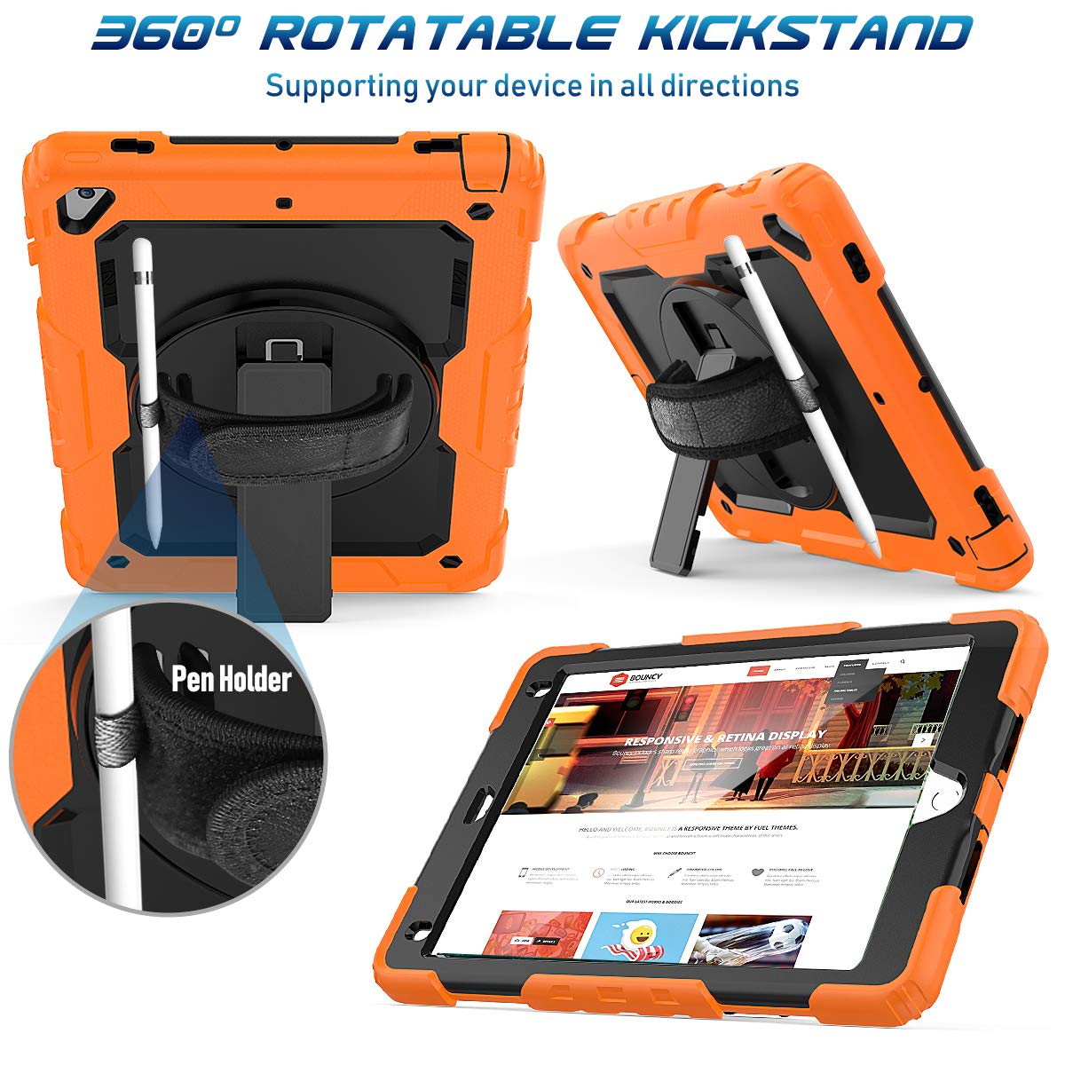 Timecity Case For Ipad 6Th/5Th Generation, For Ipad 9.7 Inch Case With Screen Protector Rotating Stand/Hand Strap Full Body Sili