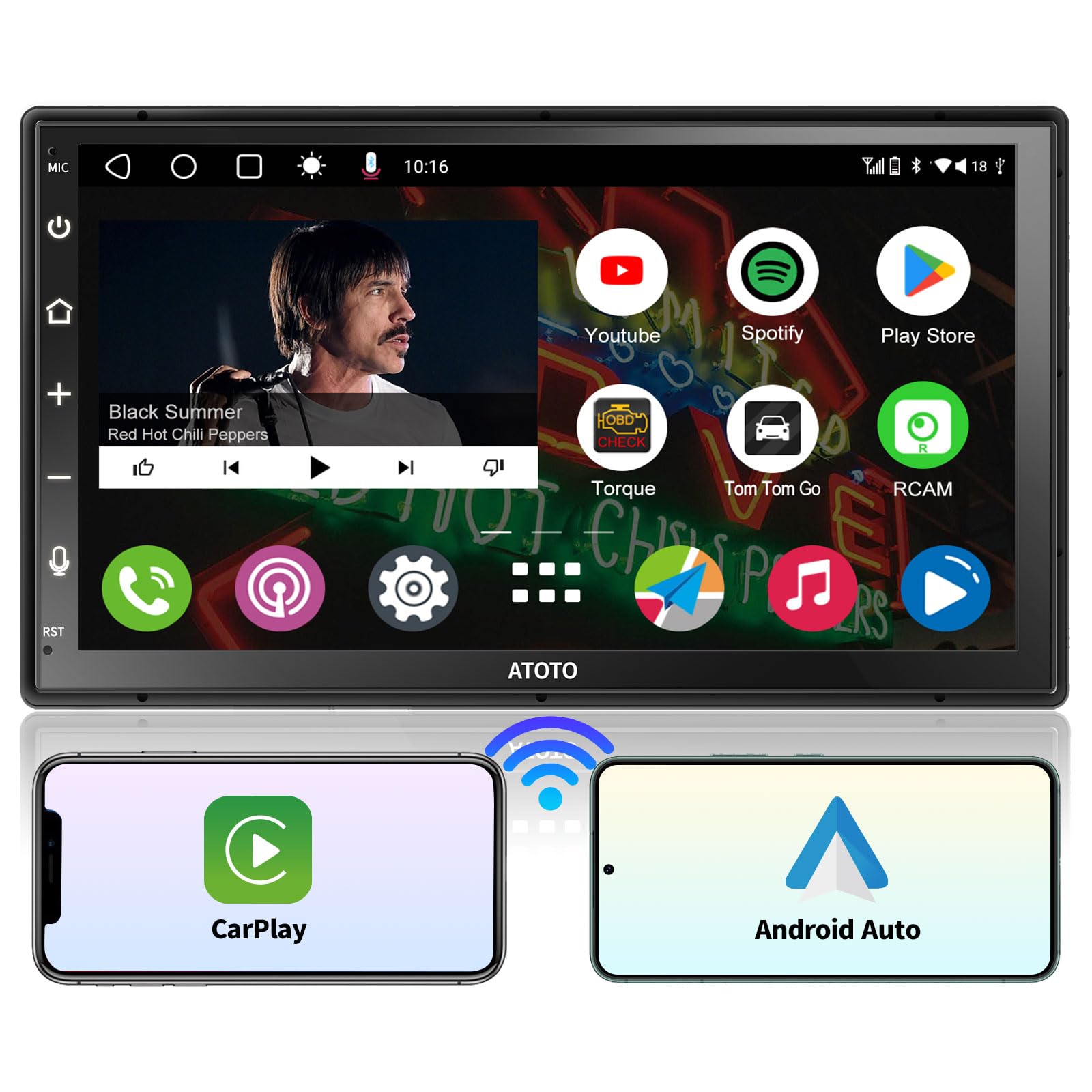 Atoto A6Pf 7Inch Double Din Android Car Stereo Qled Touchscreen, Wireless Carplay & Wireless Android Auto, Mirrorlink, Gps Track