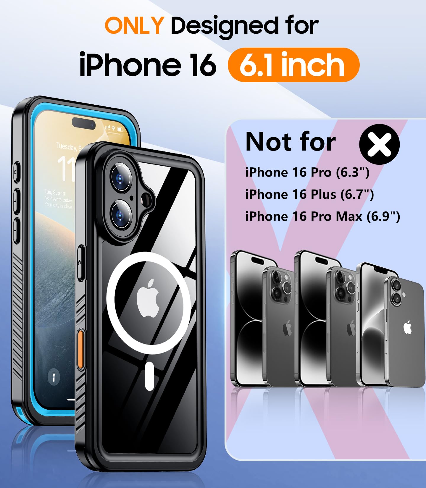 Temdan Magnetic For Iphone 16 Case Waterproof,Built In Screen Protector[Ip68 Underwater][Upgrade Military Dropproof][Compatible