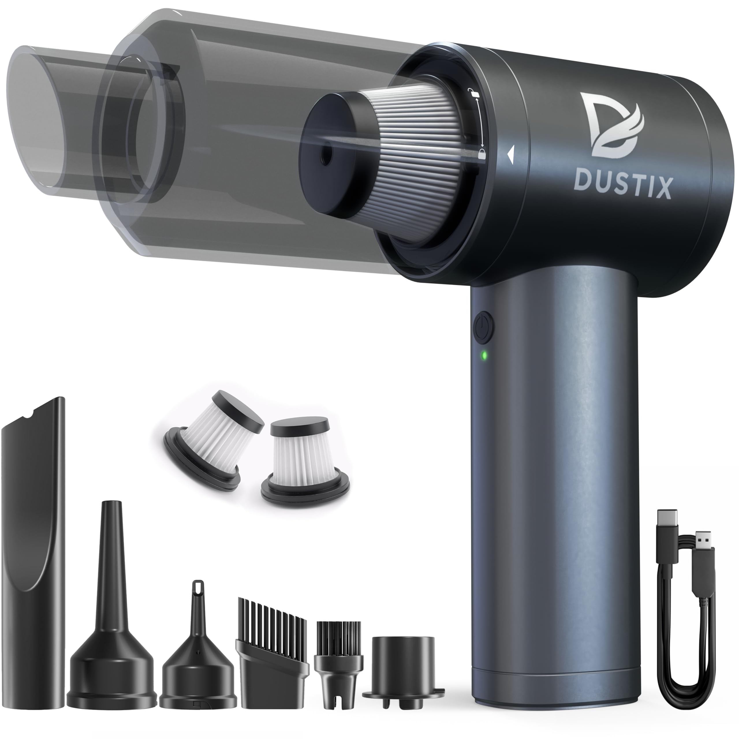 DUSTIX Car Vacuum Portable Cordless 12000Pa Powerful Suction Handheld Mini Rechargable Small Vacuum Cleaner Brushless Motor 4000