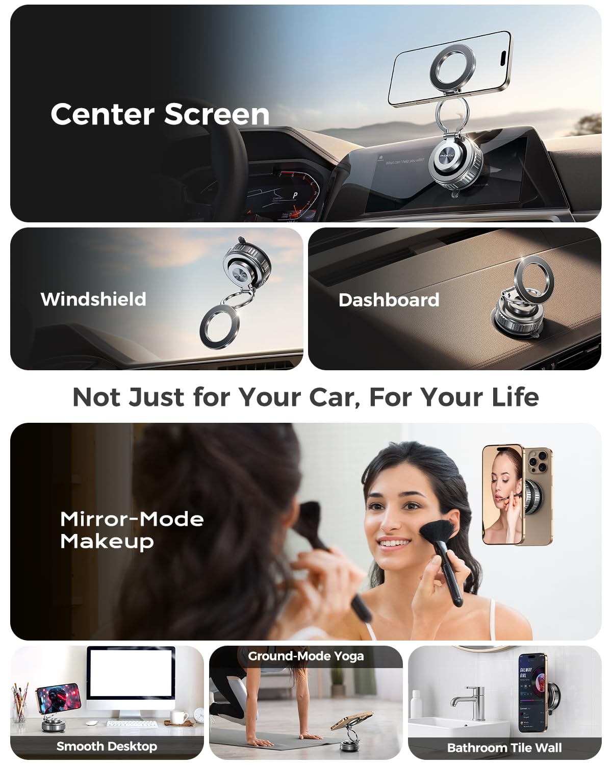 Dimoncoat 2025 Upgraded Metal 360 Adjustable Vacuum Suction Cup Phone Mount [109Lb Suction], Magnetic Phone Holder For Car, Fold