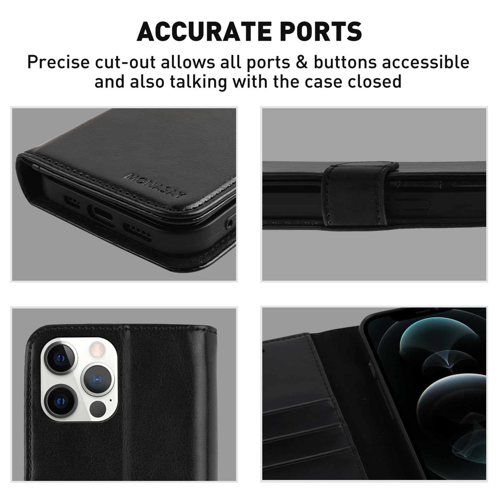 Monasay Wallet Case Compatible For Iphone 11 Pro Max 5G, 6.5-Inch, [Glass Screen Protector Included] [Rfid Blocking] Flip Folio