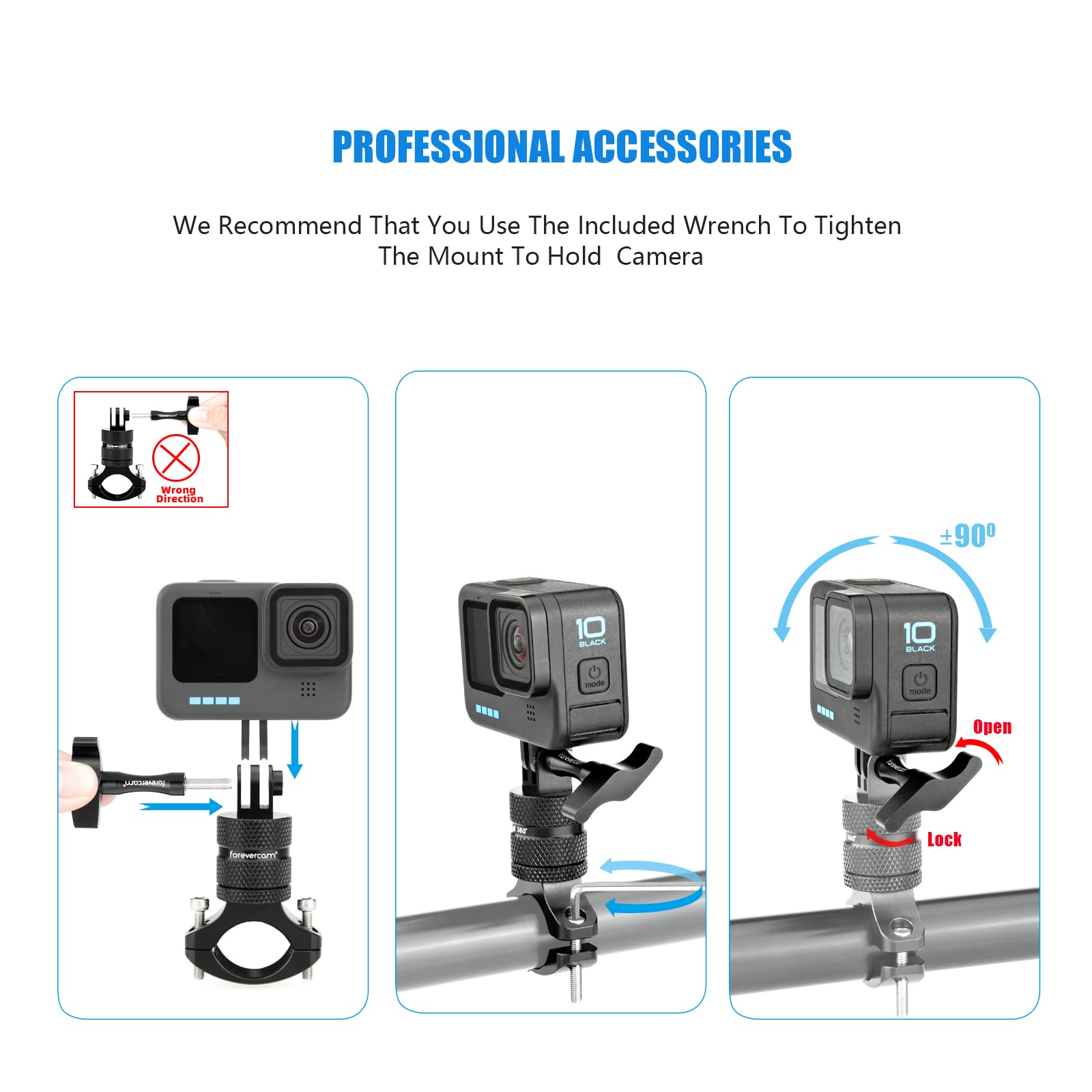 Forevercam Bike Handlebar Mount For Gopro Hero 13/12/11/10/9/8/Insta360/Akaso/Dji Osmo Aluminum Motorcycle Handlebar Mount 360�Rotation