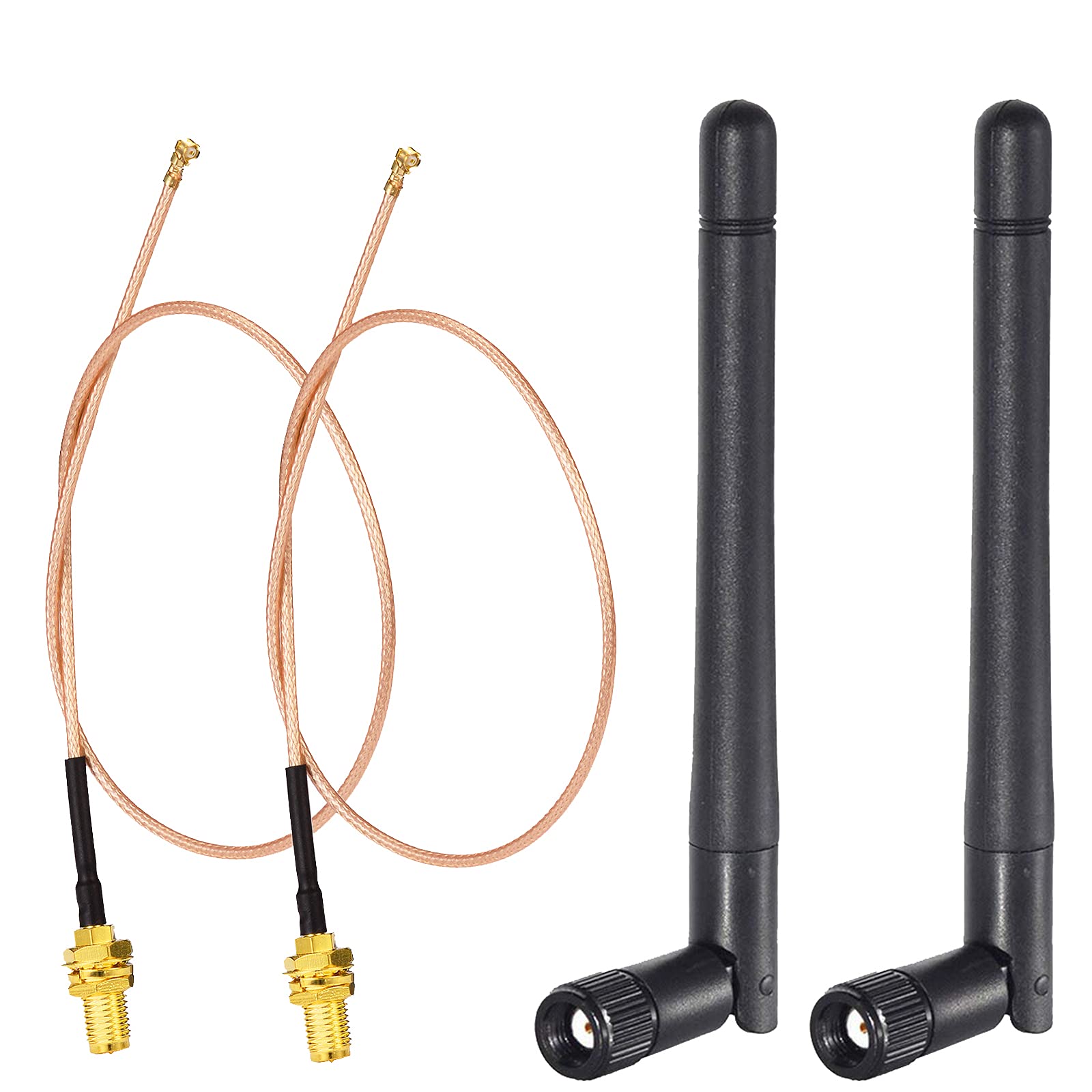 Bingfu Dual Band Wifi Antenna 2.4Ghz 5Ghz 5.8Ghz 3Dbi Mimo Rp Sma Male (2 Pack) + 2 X 12 Inch U.Fl To Rp Sma Cable For Wifi Rout