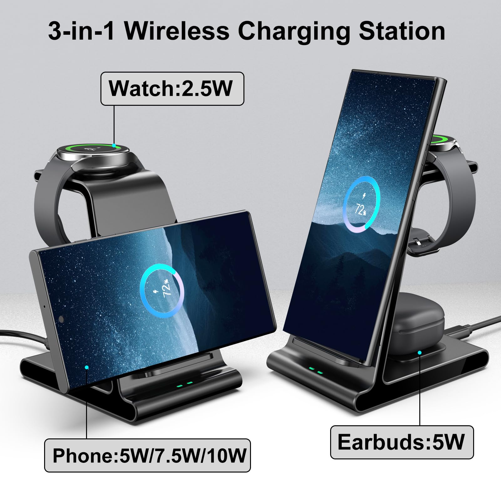 Wireless Charger For Samsung Watch 7 Ultra, Charging Station For Galaxy S24 Ultra/S24+/S24/S23/S22/Note 20/Z Flip 6/Fold 6, For Galaxy Watch Ultra/7/6/5, Galaxy Buds 2 Pro/Pro (Not Include Adapter)