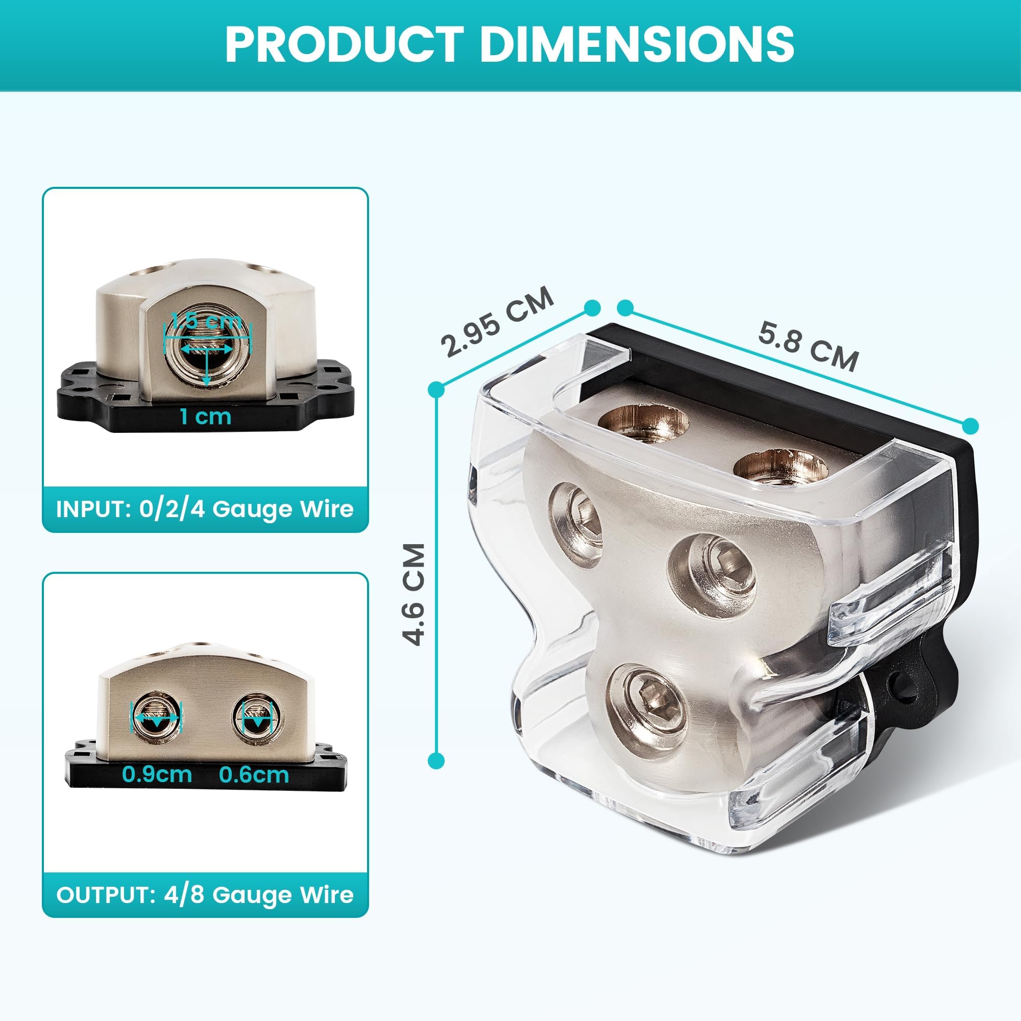 Nuith 2Pcs 2 Way Zine Alloy Power Distribution Block, 0/2/4 Gauge In 4/8 Gauge Out Auto Car Audio Distribution Connecting Block,