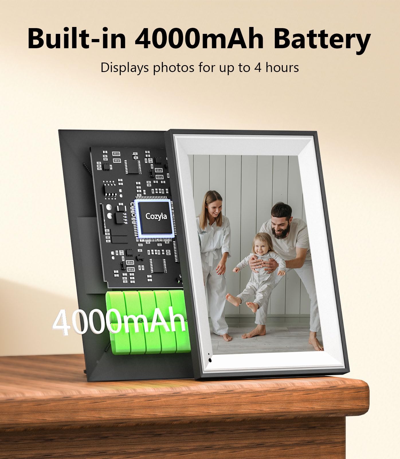 Cozyla Digital Photo Frame Wifi Smart Digital Picture Frame Battery Powered Unlimited Storage Send Photo W/Family Via App Email