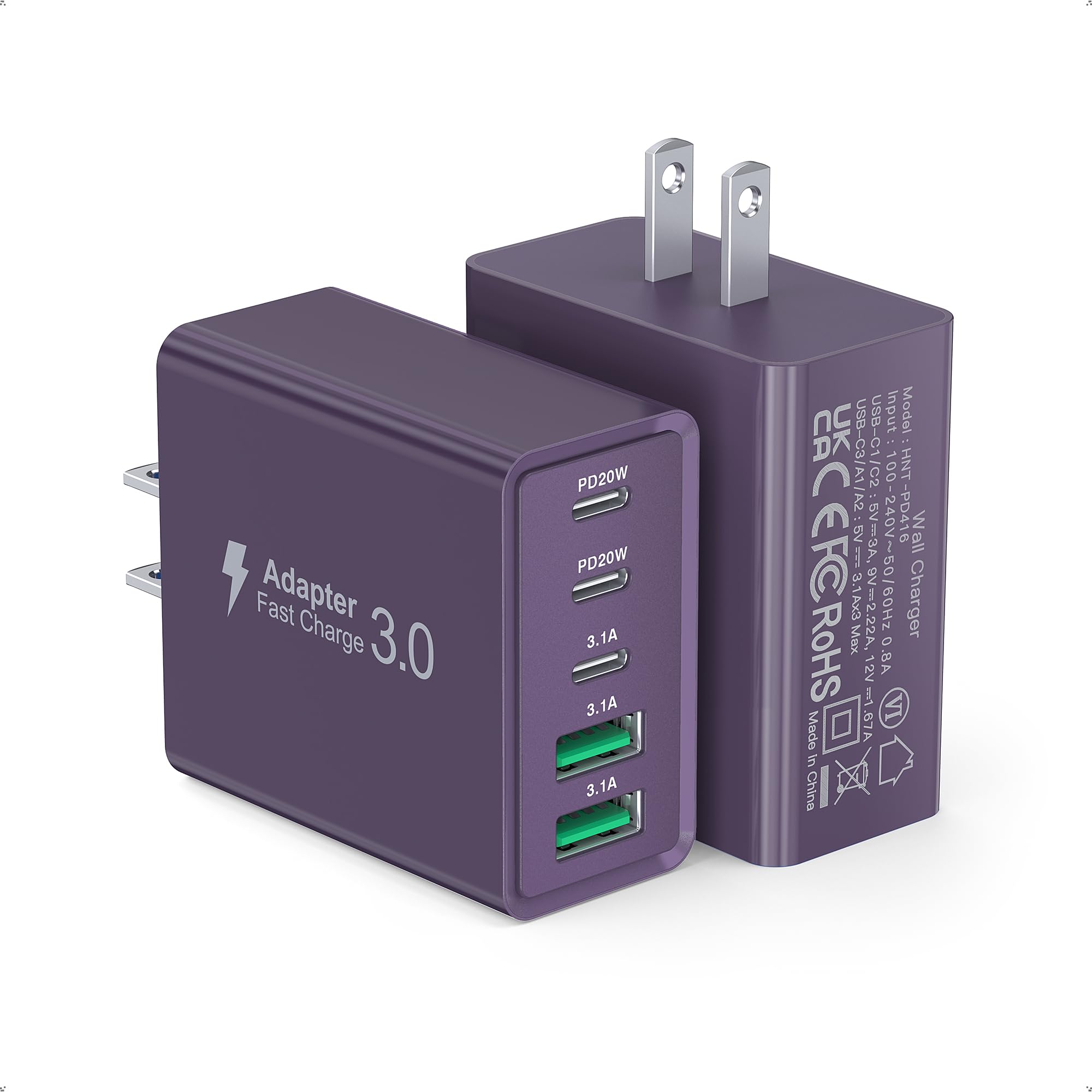 [2Pack] 60W USB C Plug,5-Port Fast Charger Block PD+QC Cube Wall Charging Box Brick for iPhone 17/16/15/14/13 for Samsung Galaxy