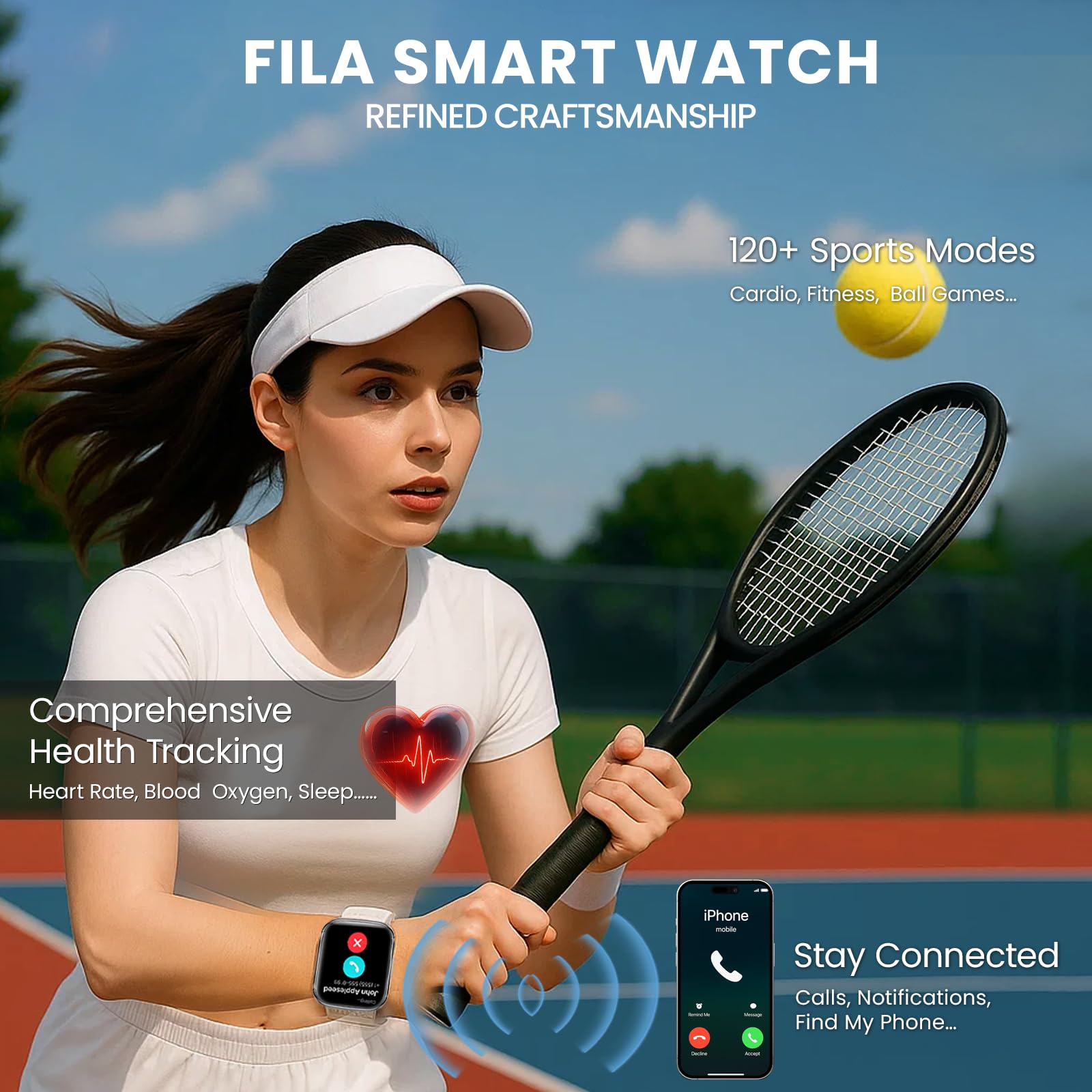Fila Smart Watch For Men Women (Answer/Make Calls), 1.95'' Fitness Watch,Heart Rate/Sleep Monitor, Step Counter, Fitness Tracker
