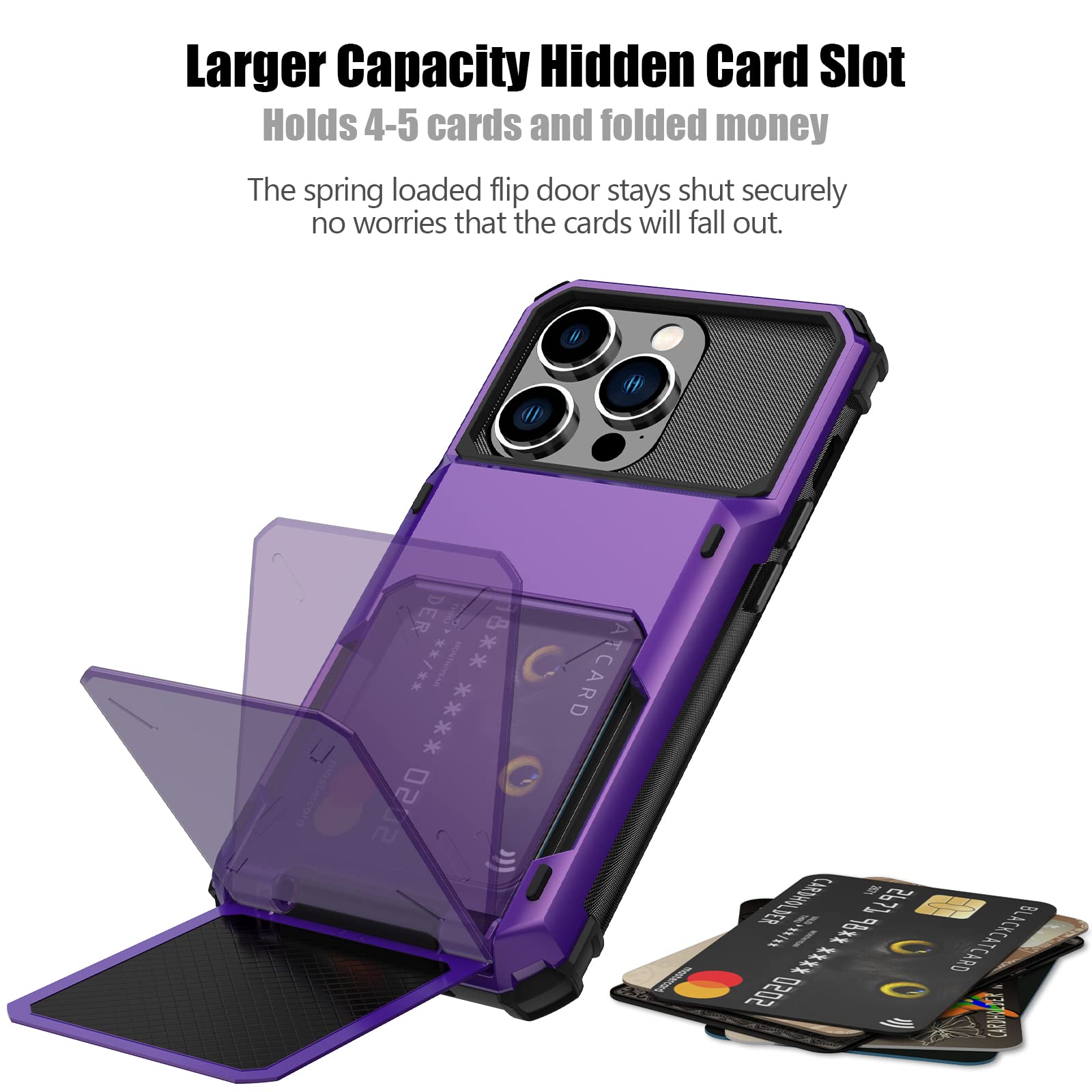 Nvollnoe Compatible With Iphone 15 Pro Case With Card Holder[Store 5 Cards] Dual Layer Heavy Duty Shockproof Wallet Case With Hi