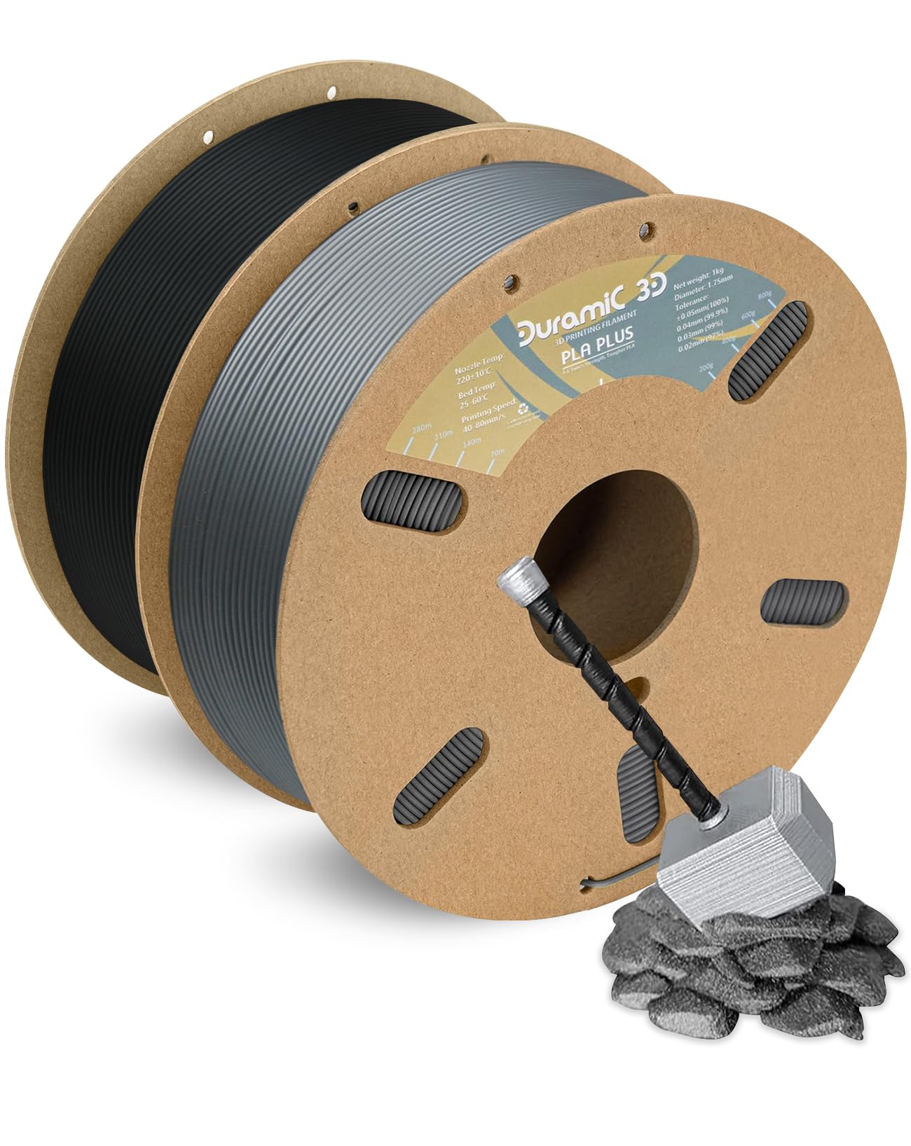 Duramic 3D Pla+ Filament 1.75Mm 2Kg Black + Silver, Pla Plus 3D Printer Filament 2 Pack 1Kg Spool(2.2Lbs) Pla Pro Tougher And St