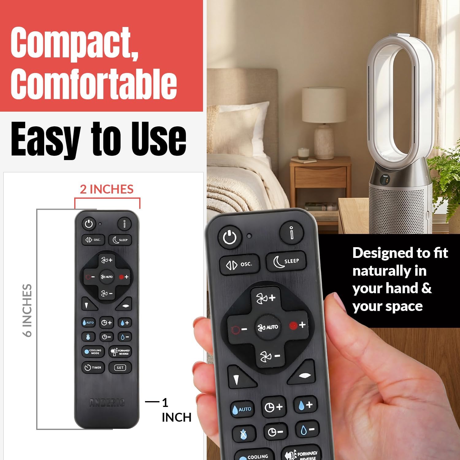 Anderic RRDYS01.2 Universal Remote Control with Learning for Dyson Fans | HP00 HP01 AM02 AM03 AM07 AM08 AM09 DP01 DP03 TP02 TP03 and More