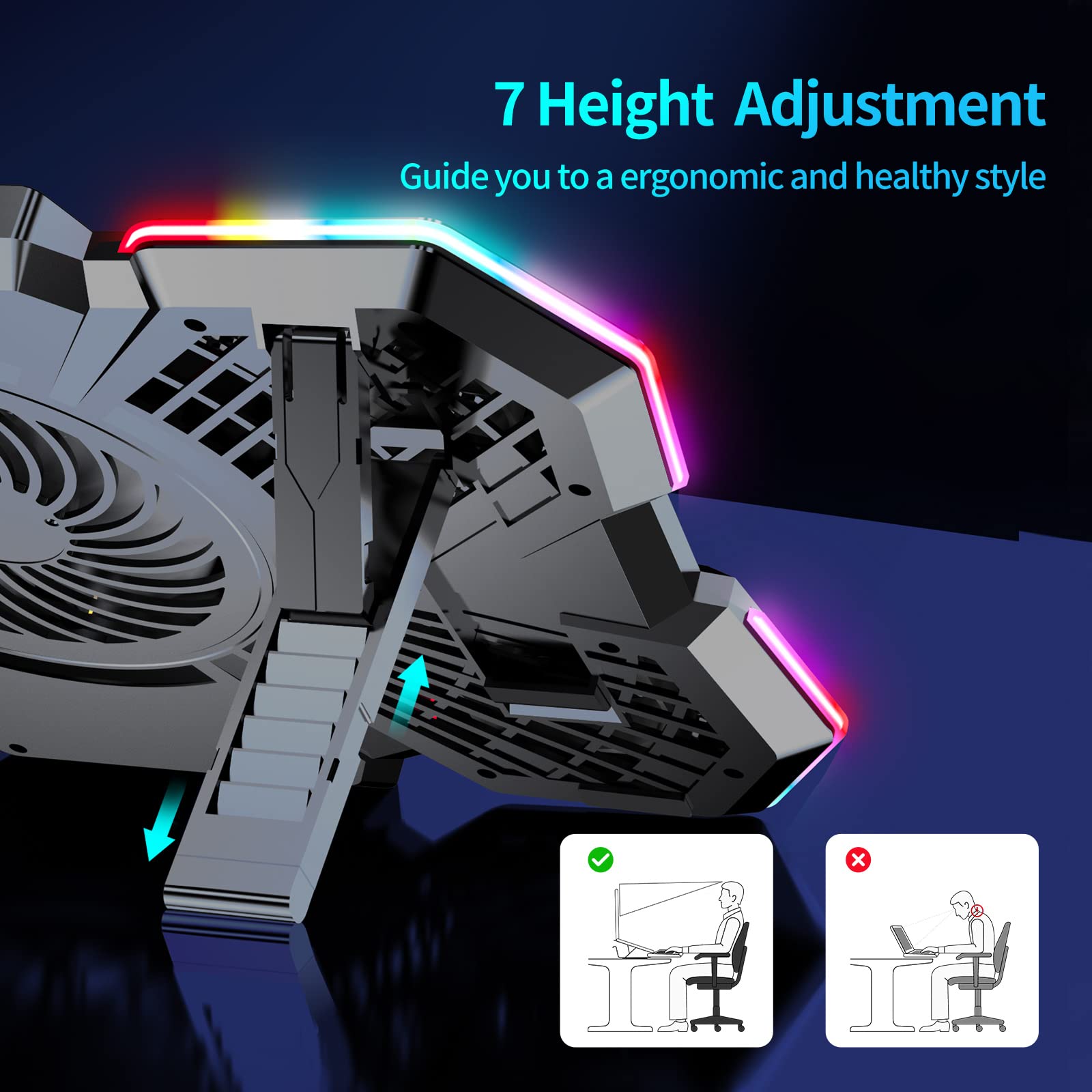 Laptop Cooling Pad, Gaming Laptop Cooler With 5 Quiet Fans And Led Lights (One Click Close), Laptop Fan Cooling Pad Fits 12 17 I