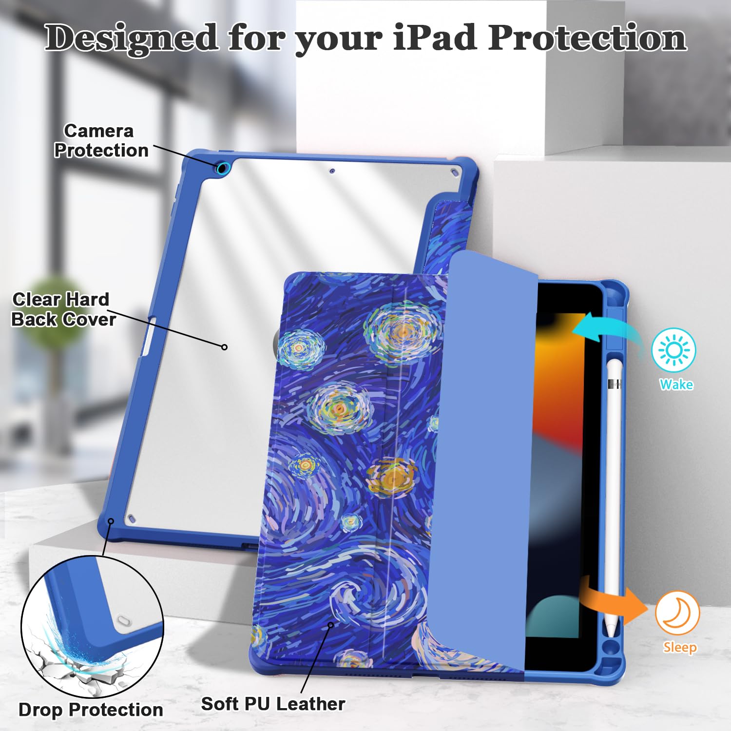 Okp For Ipad 9Th/ 8Th/ 7Th Generation Case (2021/2020/2019), Ipad 10.2 Inch Cases With Trifold Stand, Slim Ipad 9/8/7 Gen Cover
