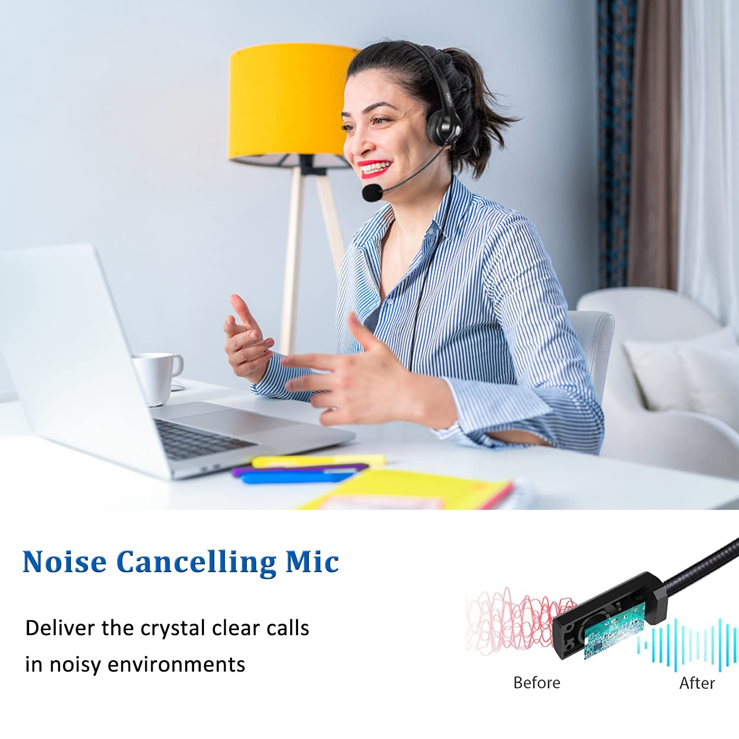 Usb Headset With Microphone For Pc, Computer Headset With Microphone Noise Cancelling & Mute For Mac Laptop, Wired Usb Headphones For Call Center Office Classroom Skype Zoom