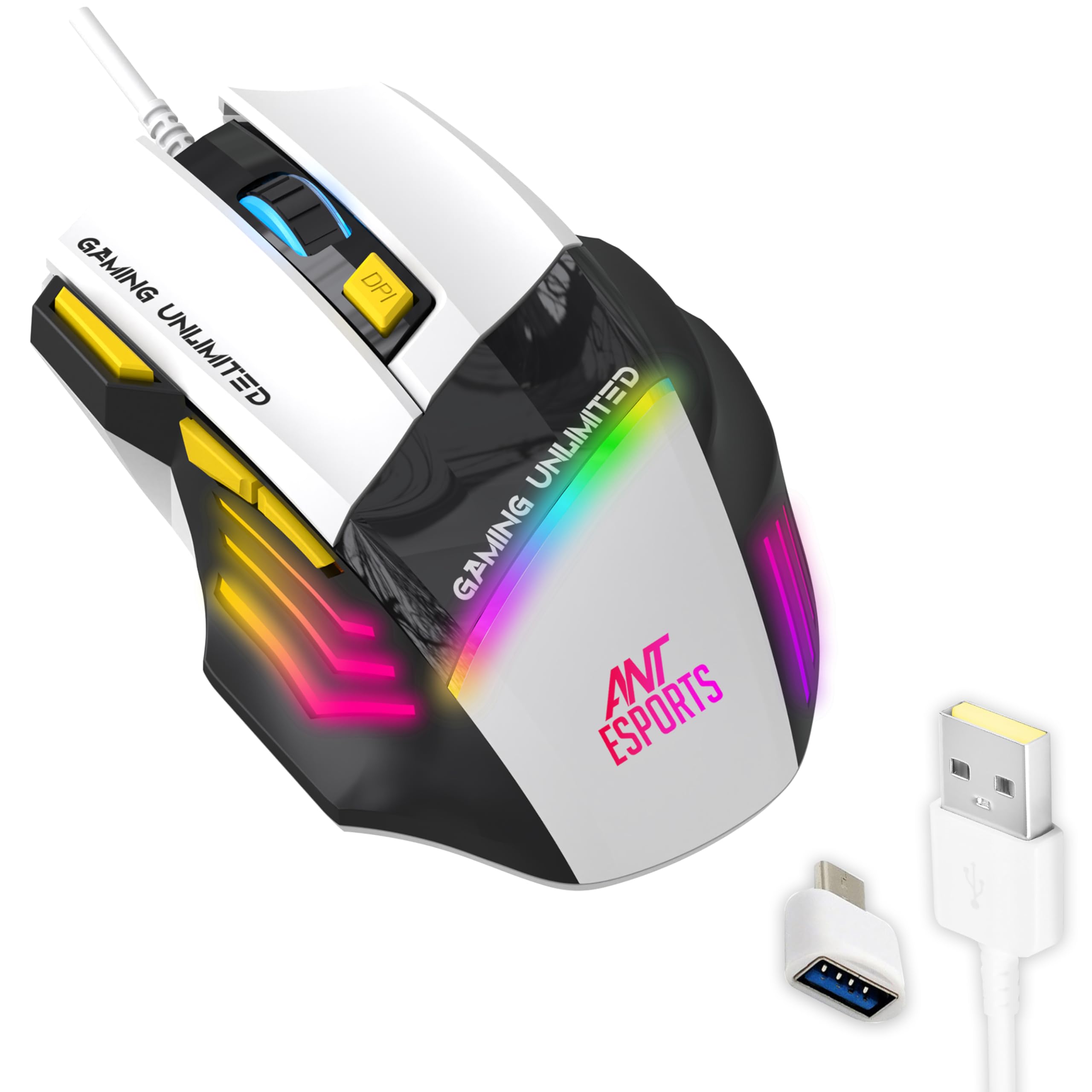 Ant Esports GM100 V2 Optical Gaming Mouse,7 Button Wired USB Mouse, 4000 FPS Sensor, 3600 DPI, RGB Lighting,1.5m PVC Cable, Ergo