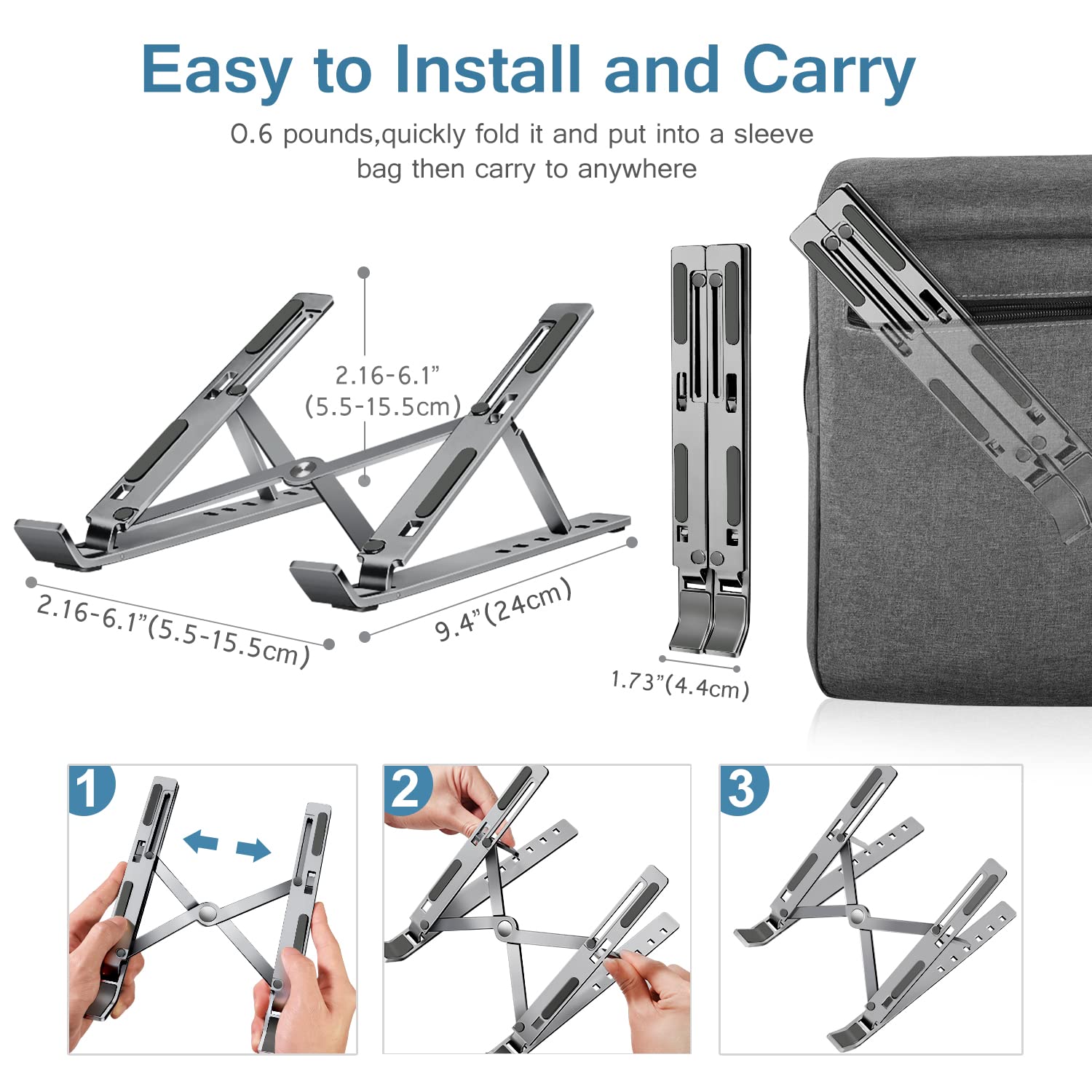 Ivoler Laptop Stand, Laptop Holder Riser Computer Tablet Stand, 6 Angles Adjustable Aluminum Ergonomic Foldable Portable Desktop Holder Compatible With Macbook,Ipad, Hp, Dell, Lenovo 10 15.6� Gray