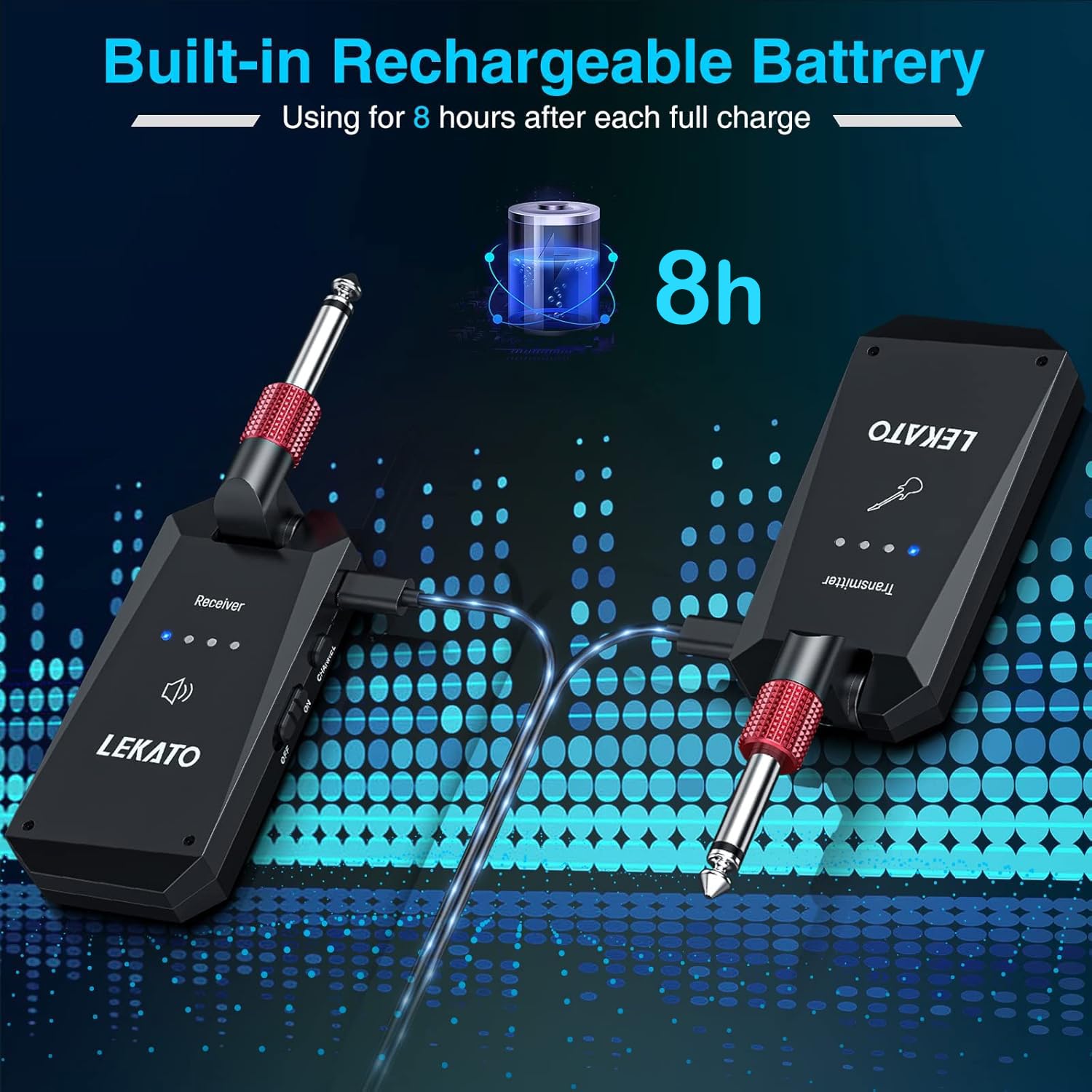 Lekato Wireless Guitar System 5.8G, Wireless Guitartransmitter Receiver 4 Channels Rechargeable Guitar Wireless System For Elect