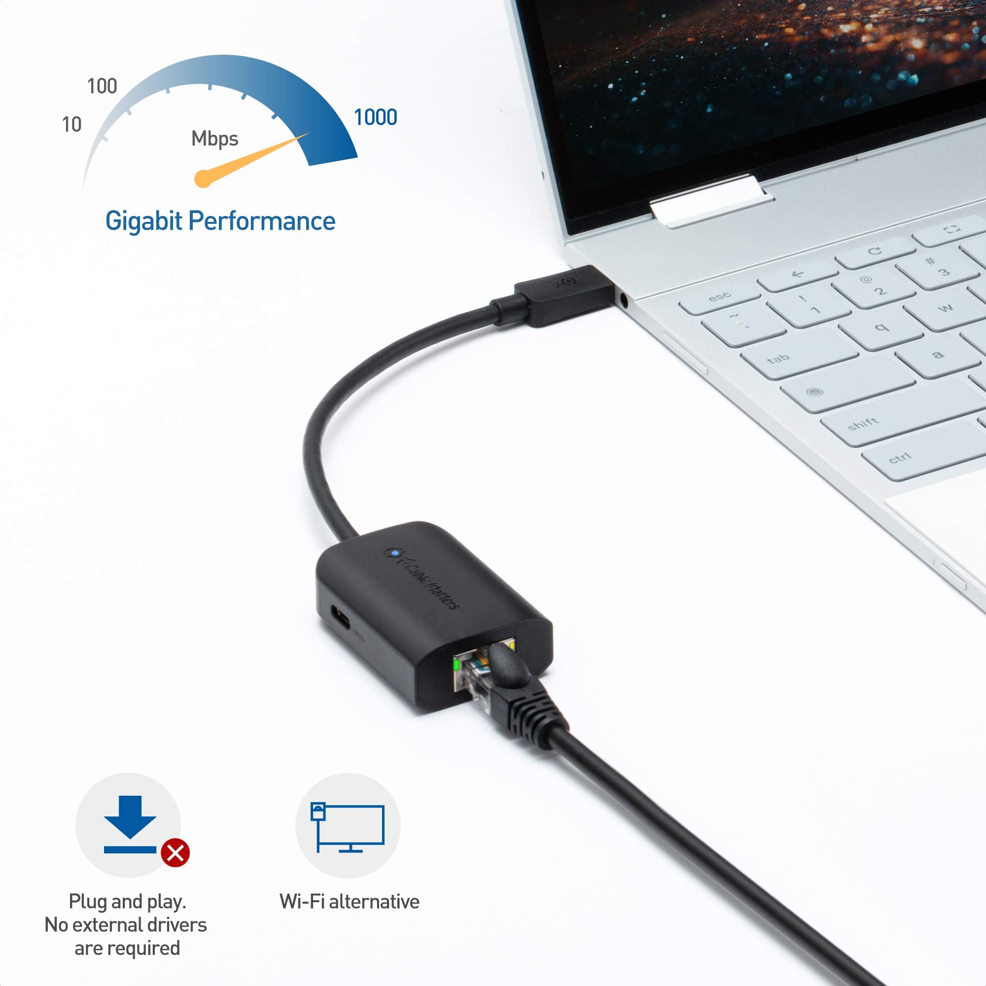 Cable Matters Usb C To Gigabit Ethernet Adapter With 100W Charging Compatible With Macbook Pro, Dell Xps, Surface Pro   Up To 48