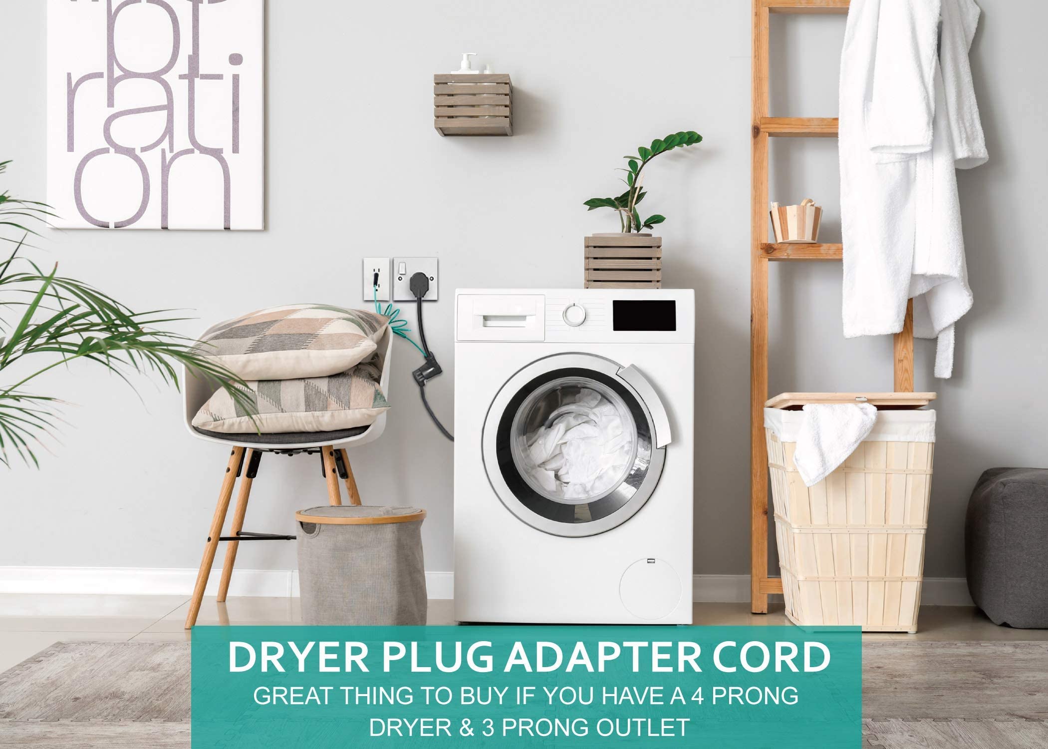 Boeemi 4 Prong To 3 Prong Dryer Adapter Cord Convert 4 Prong Dryer Plug To 3 Prong Wall Outlet, Nema 10 30P Male To 14 30R Femal