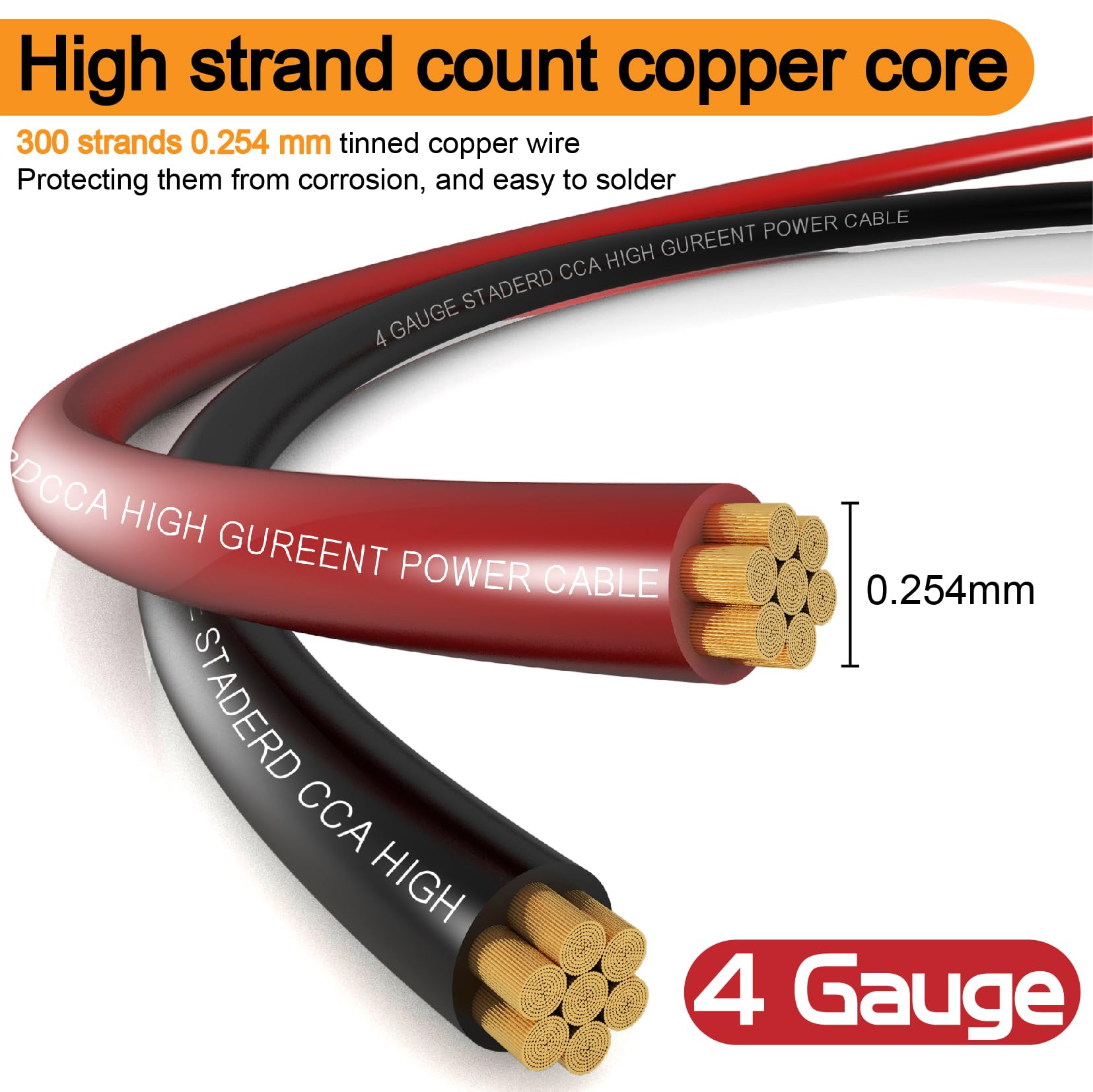 4 Gauge Wire (25Ft Each  Black/Red) Copper Clad Aluminum Cca,100A Anl Fuse Holder,10Pcs Lugs Terminal Connectors And 3:1 Heat Sh