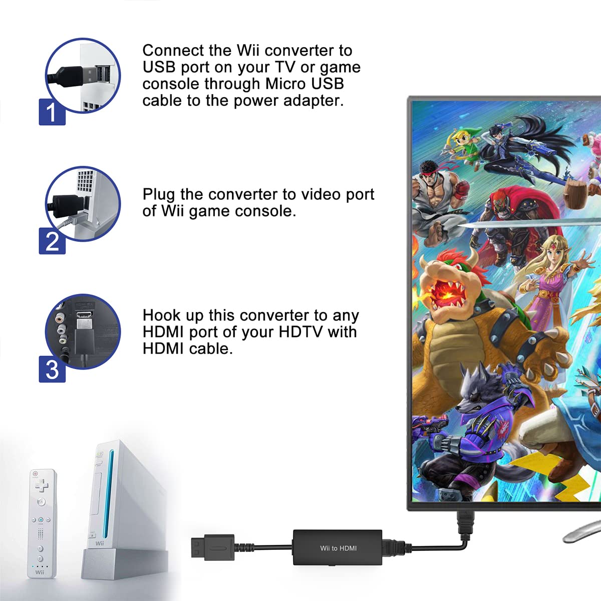 Wii To Hdmi Adapter   Convert 1080P/720P Ypbpr Signals To Digital Hdmi For Nintendo Wii And U