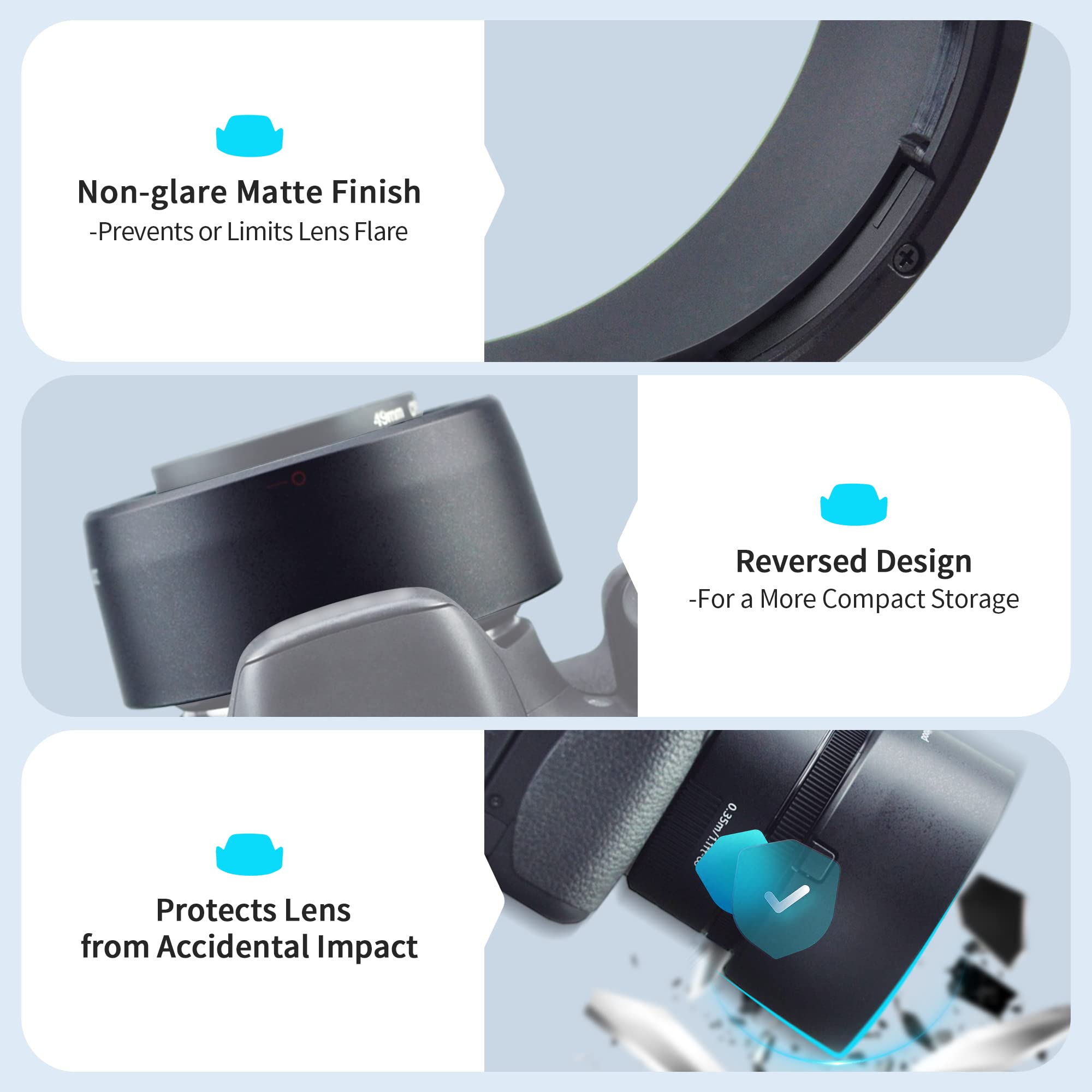 50Mm Dedicated Reversible Lens Hood Shade Fit For Canon Ef 50Mm F/1.8 Stm Lens Replaces Canon Es 68 Hood  Black