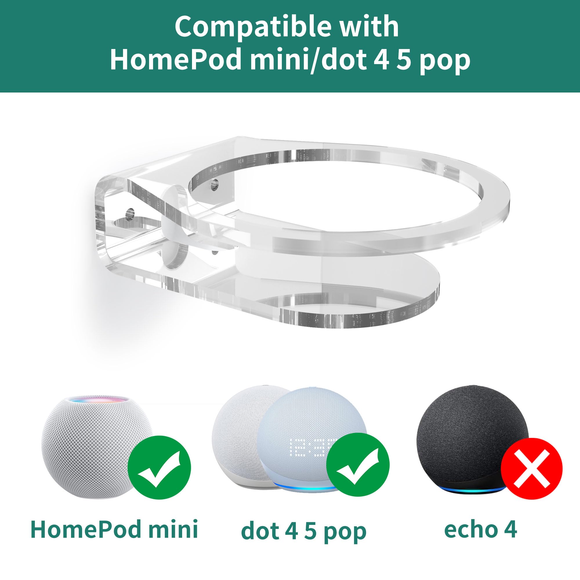 Homemount Dot5 Generation Wall Mount   All New 5Th Gen Acrylic Holder, Space Saving Solution Bracket Shelf Compatible With Homep