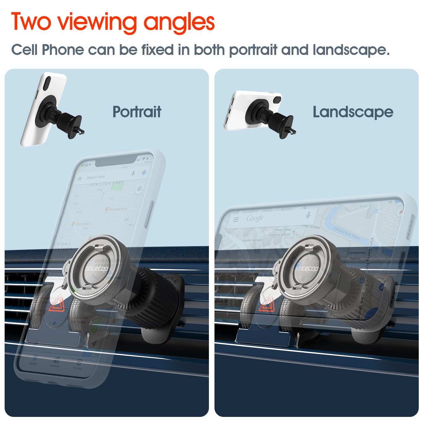 Sincetop Car Phone Mount With Lock Hook, Horizontal Vent Fin Holder, One Hand Quick Mount & Release