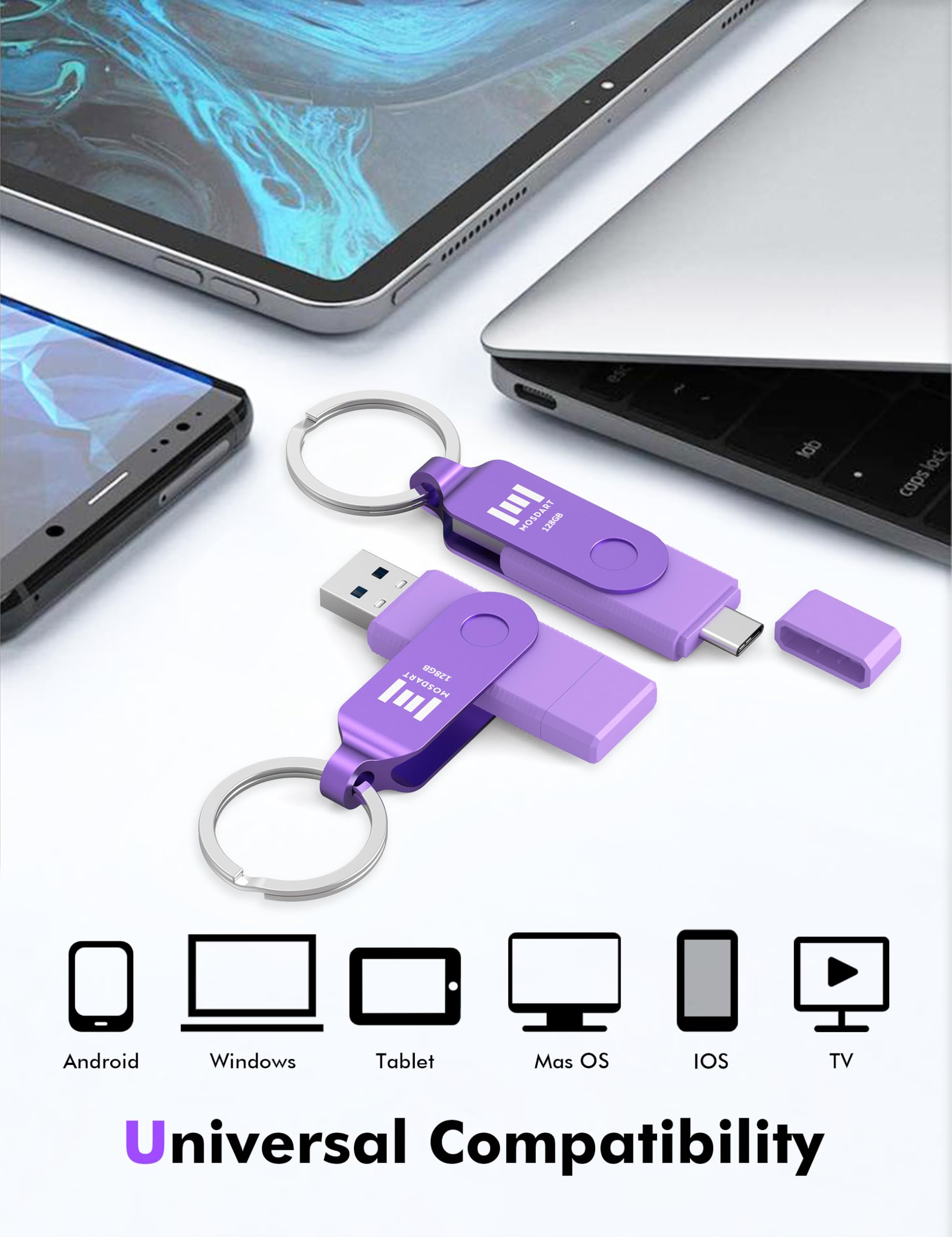 Mosdart 128Gb Usb C Dual Flash Drive Speed Up To 150Mb/S With Keychain   2 In 1 Otg Usb 3.1 Type C Thumb Drive Memory Stick For